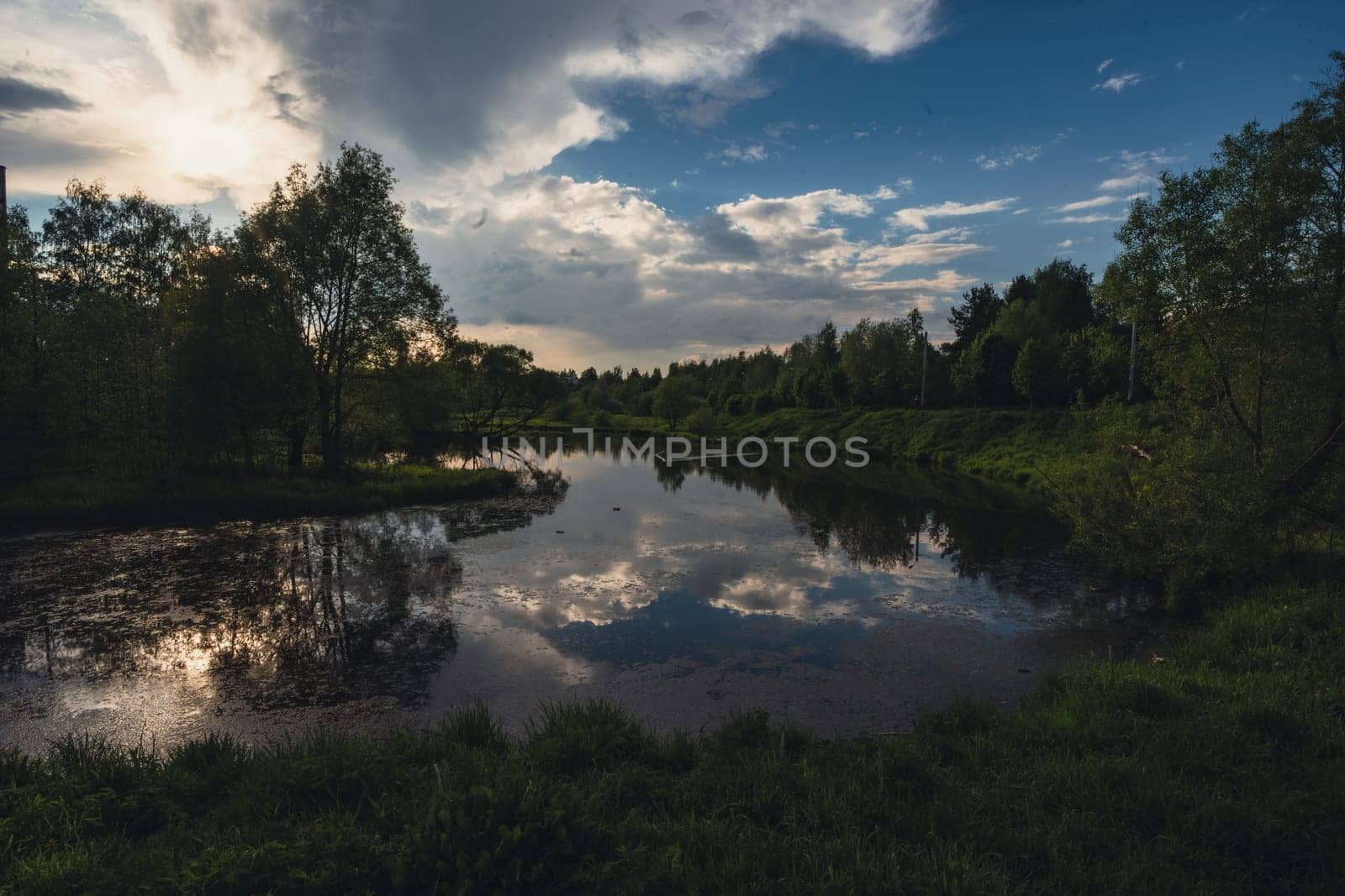 Sunset on the lake. High quality photo