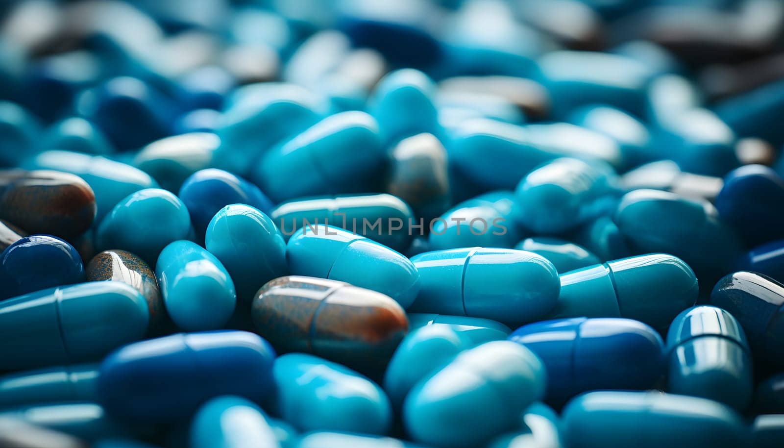 White pills on blue background. High quality photo