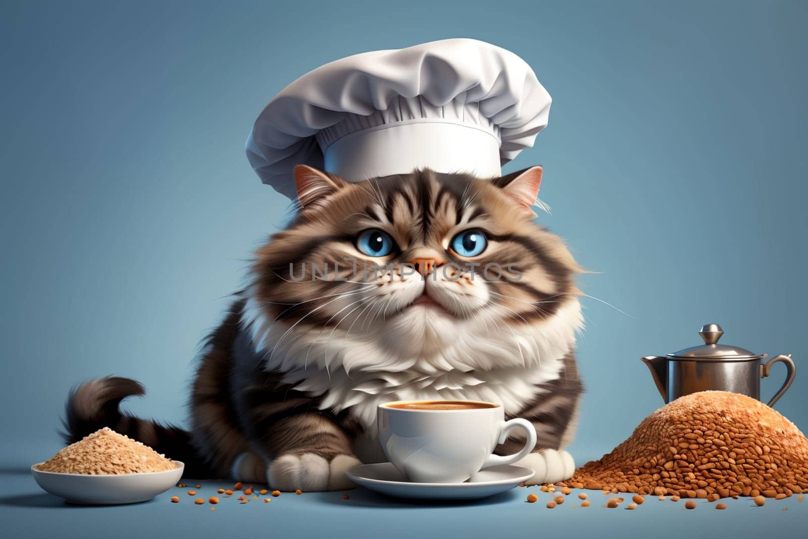 cute cat cook and prepared fresh morning coffee .