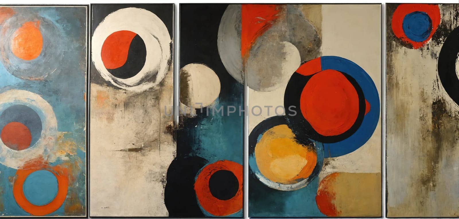 Abstract painting with circles. Oil. Generative AI. High quality photo