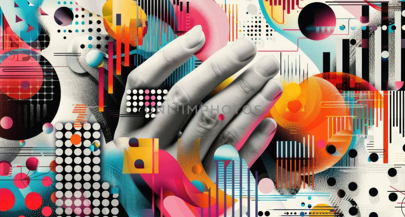 A colorful abstract painting of a hand with a fist by AI generated image.