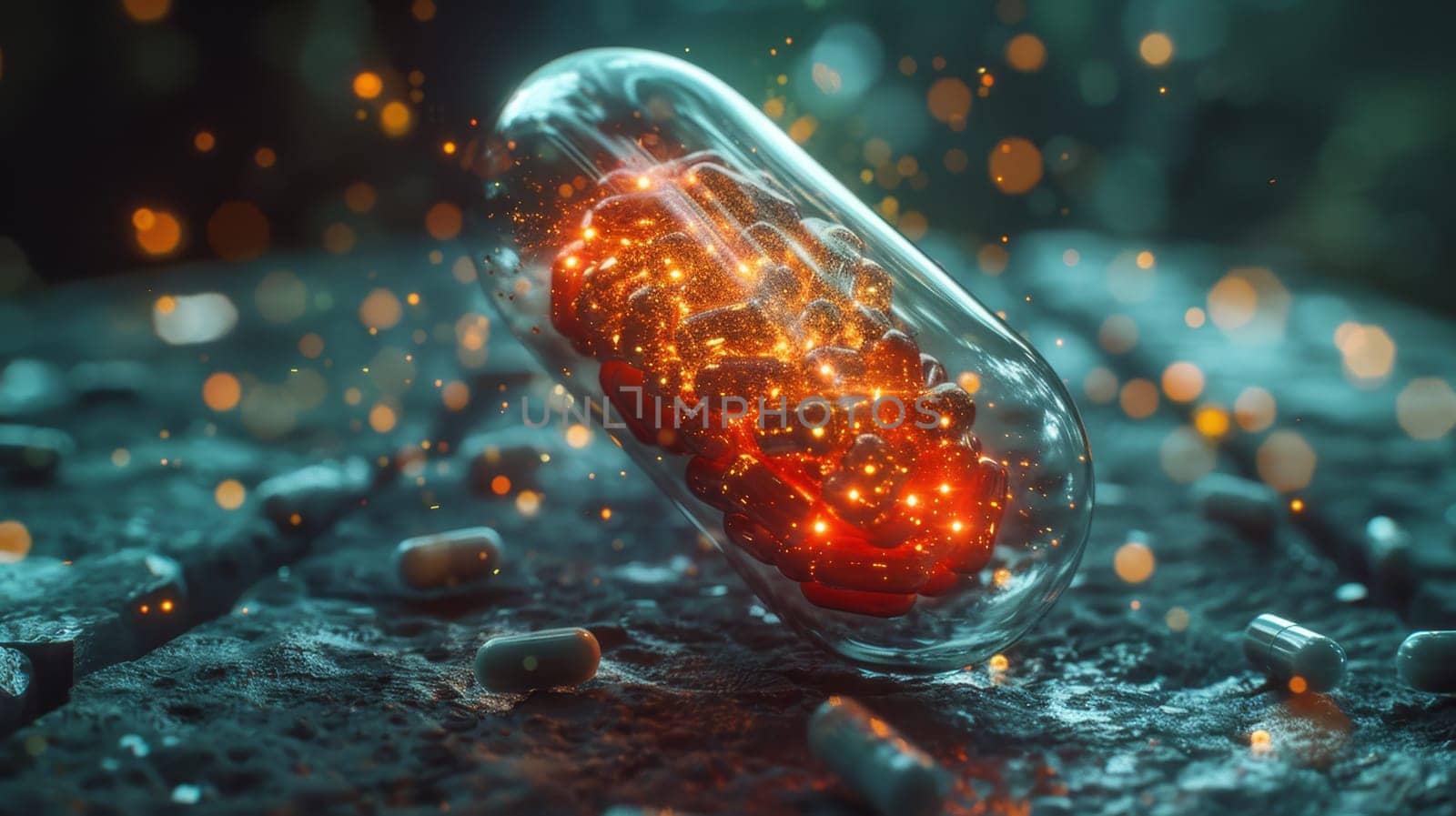 Vitamin Capsules on an abstract background. Health concept.