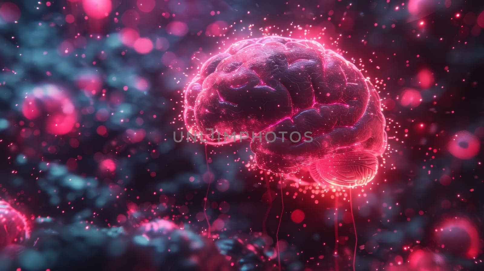 Human brain on blue neon background . An organ of anatomy, neurology, healthy body . 3d illustration.