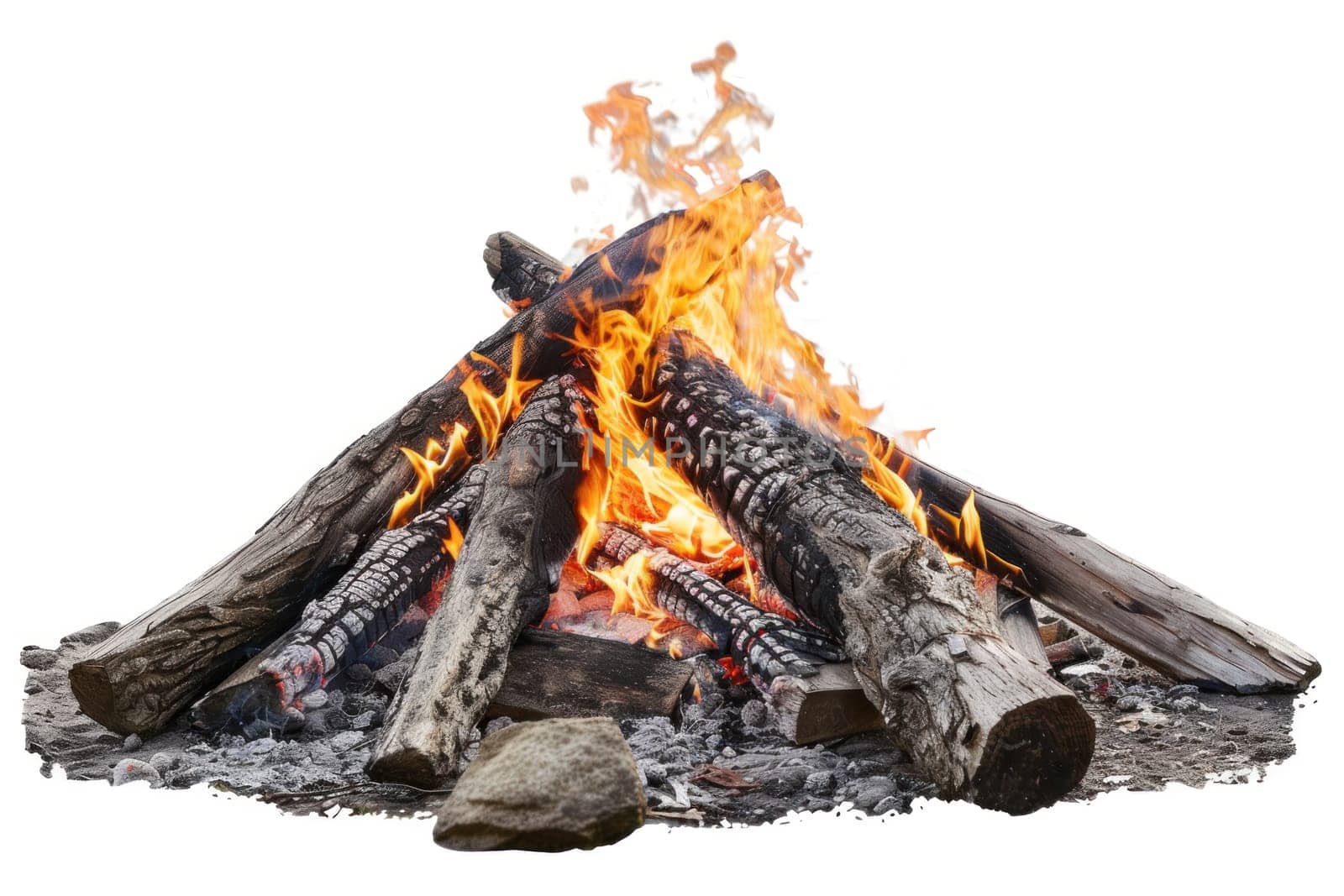 Bonfire Isolated on White Background Concept Outdoor Campfire Illustration.