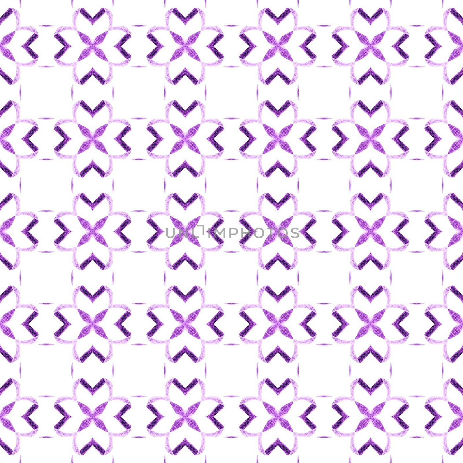 Textile ready fine print, swimwear fabric, wallpaper, wrapping. Purple dazzling boho chic summer design. Organic tile. Trendy organic green border.
