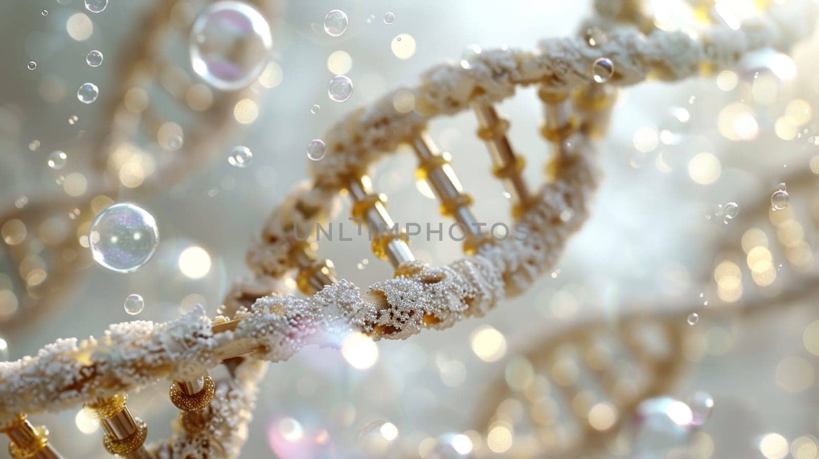 DNA double helix with luminous particles on an abstract background . Biotechnology and scientific concept for genetic research and molecular science. 3d illustration.