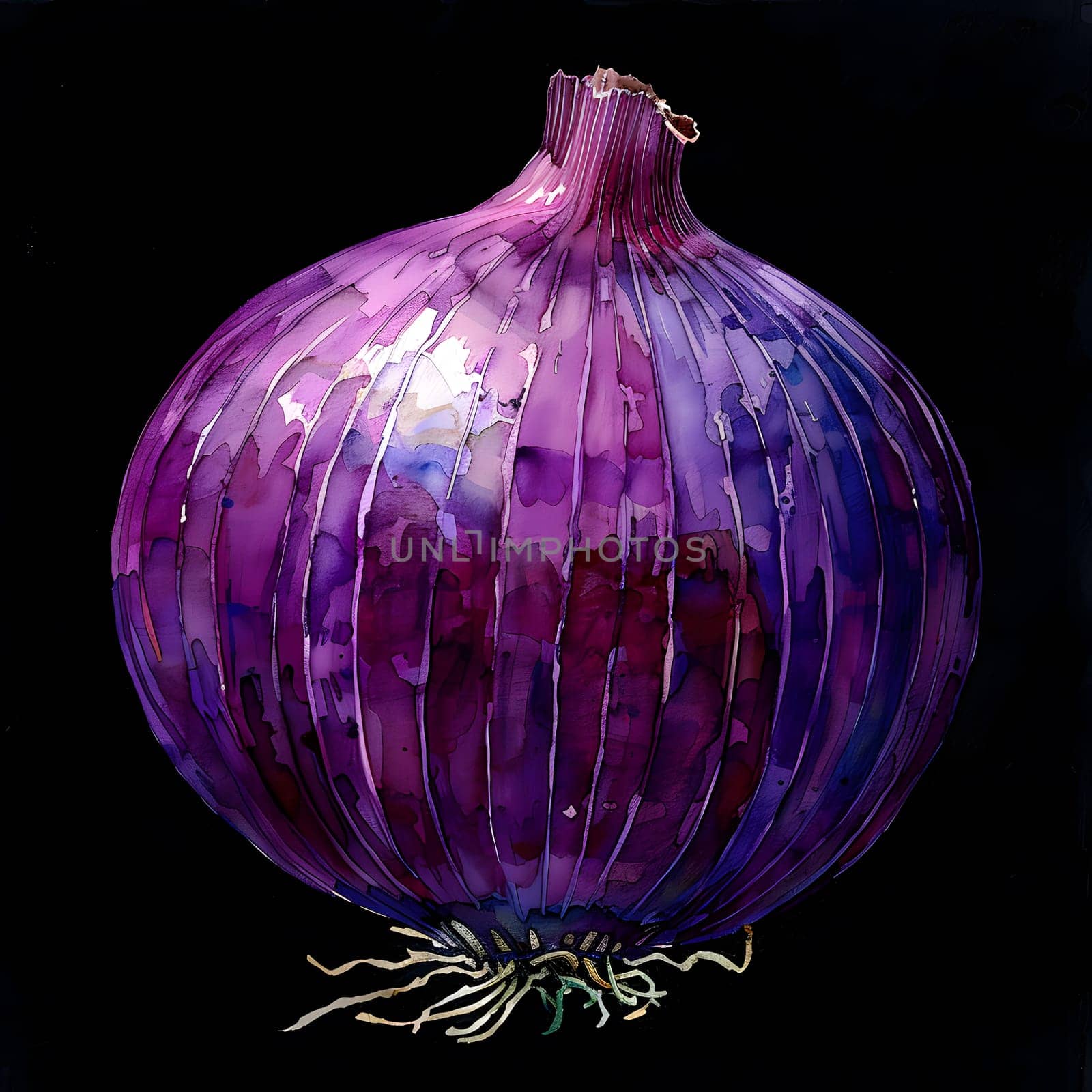 a painting of a purple onion on a black background High quality