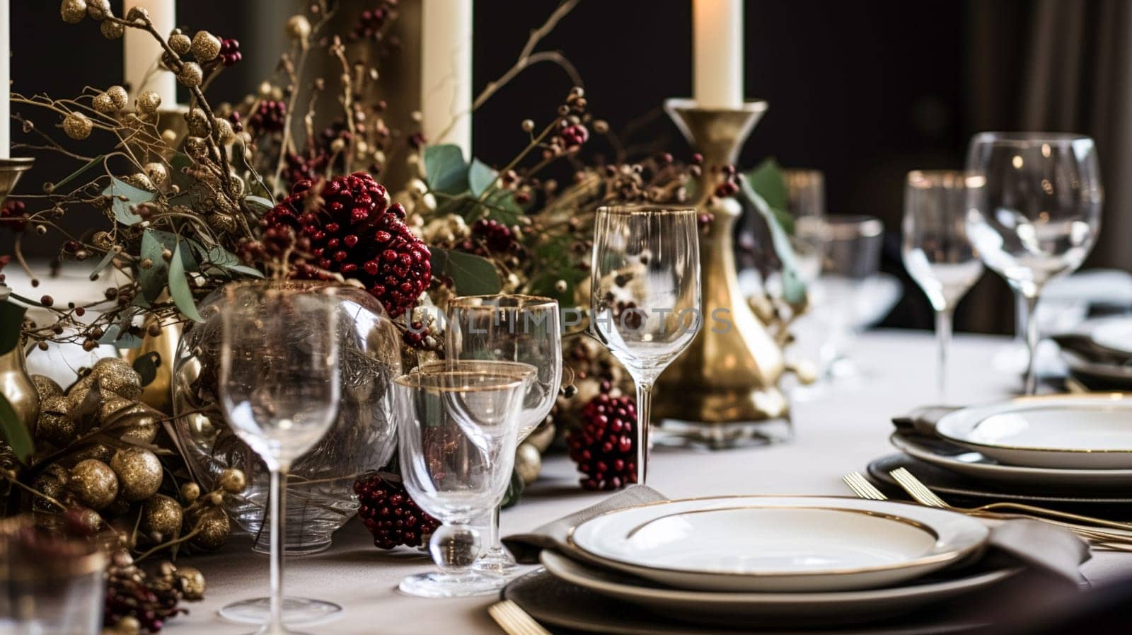 Holiday table decor, Christmas holidays celebration, tablescape and dinner table setting, English country decoration and home styling inspiration