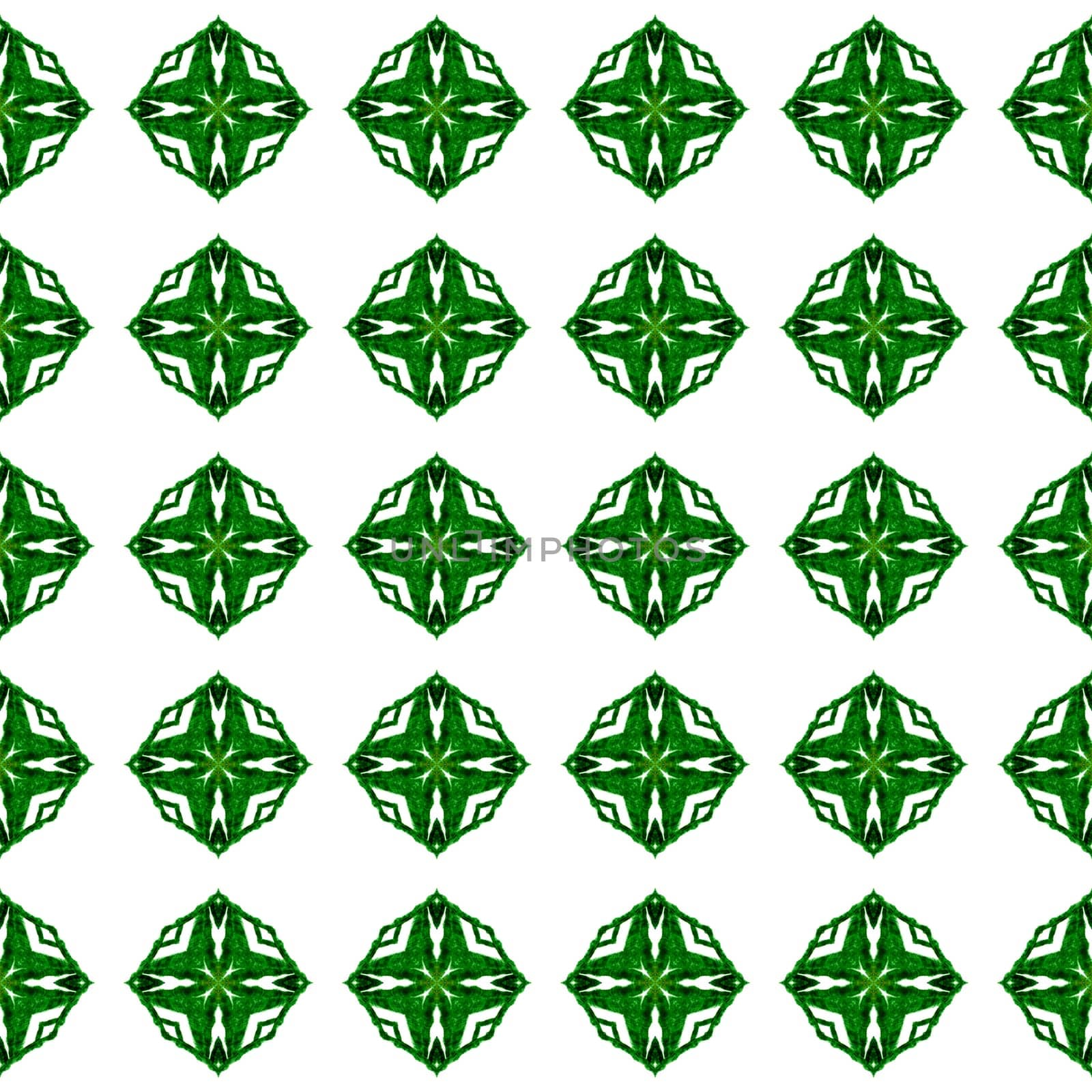 Medallion seamless pattern. Green glamorous boho chic summer design. Watercolor medallion seamless border. Textile ready fetching print, swimwear fabric, wallpaper, wrapping.