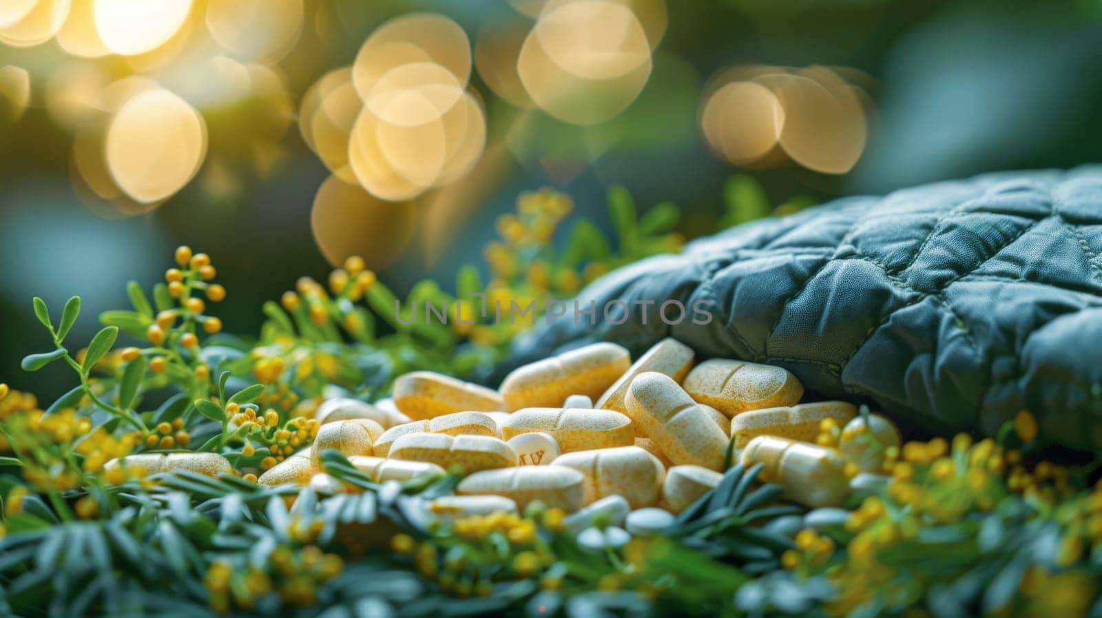 Vitamin capsules in a jar on the table. Vitamin tablets .