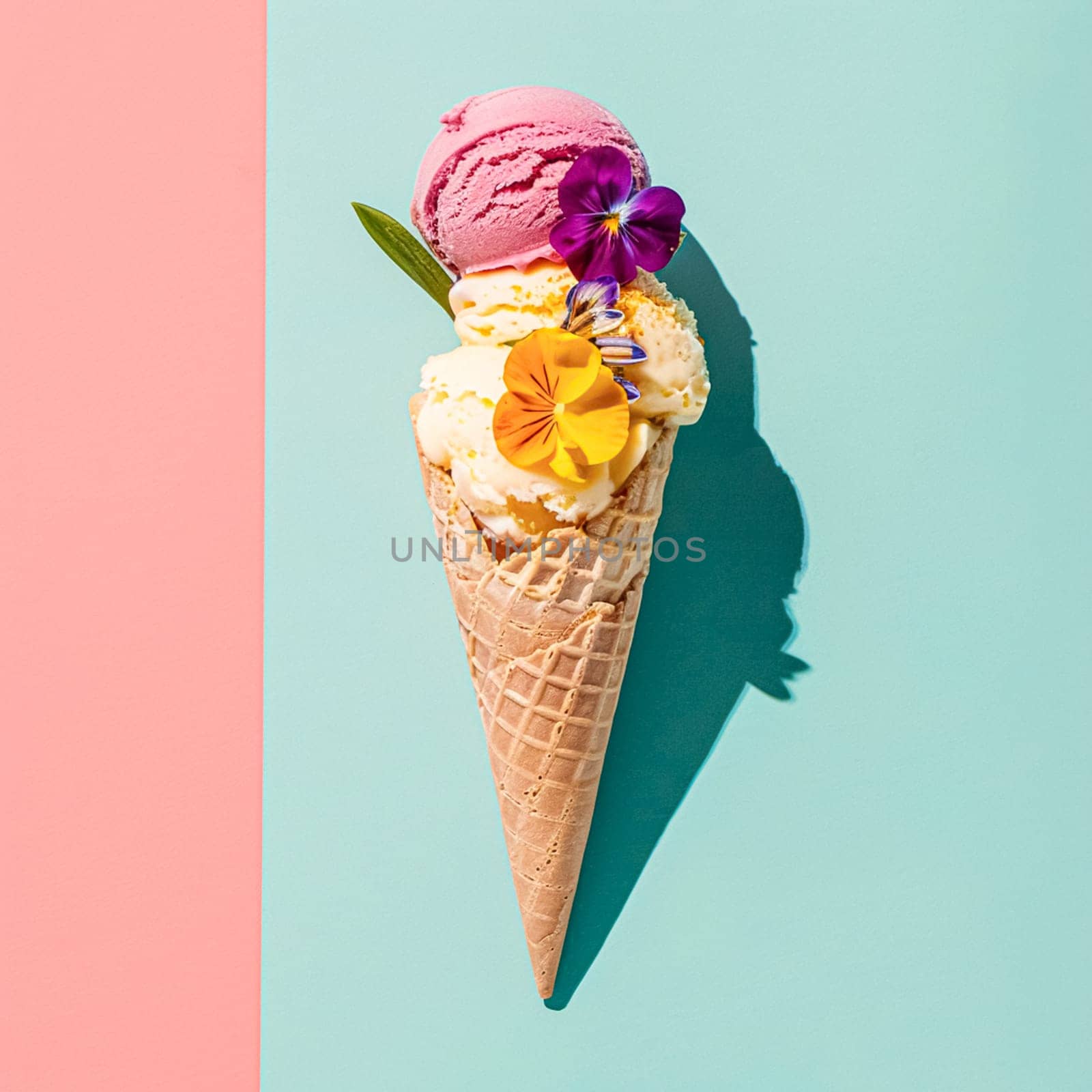 Ice cream colourful summer treat, sweet dessert in summertime, holiday food idea