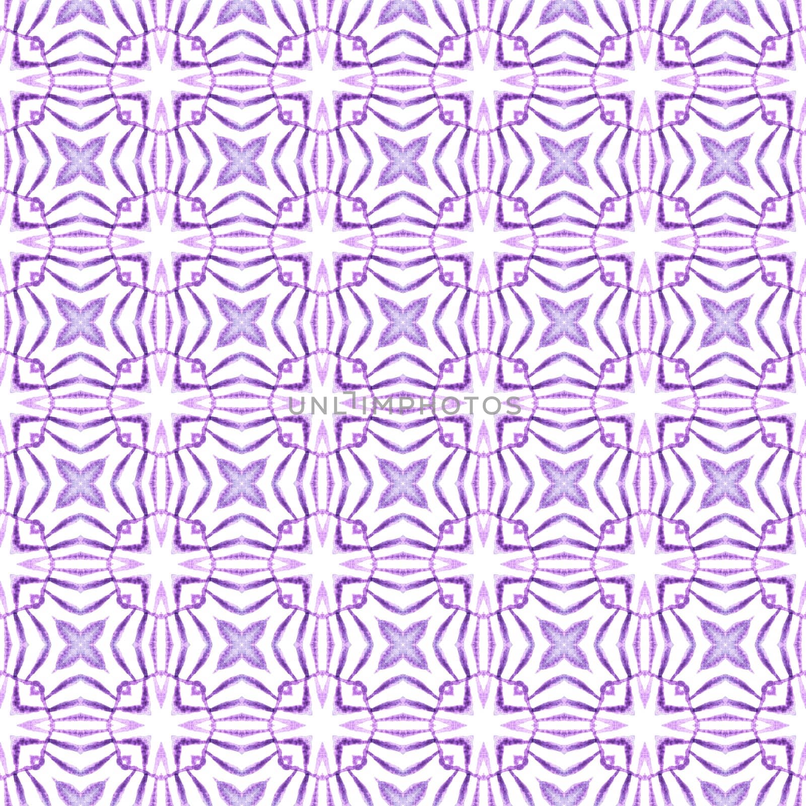 Ethnic hand painted pattern. Purple exceptional boho chic summer design. Textile ready sightly print, swimwear fabric, wallpaper, wrapping. Watercolor summer ethnic border pattern.