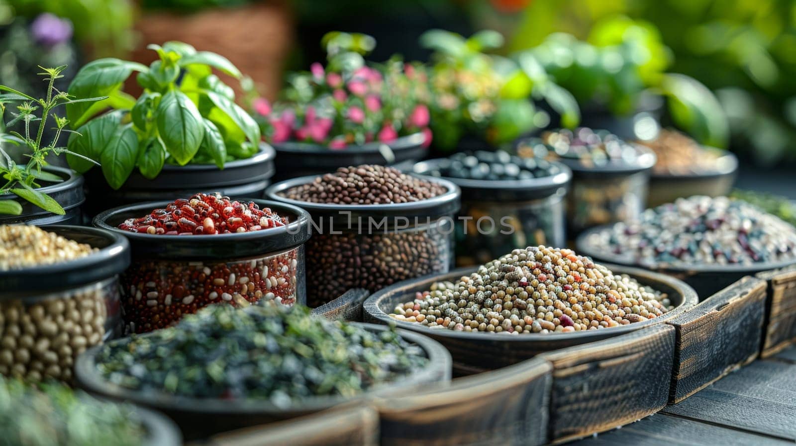 Various vegetables, seeds and fruits, vitamins in the background . Healthy Diet. Biohacking.