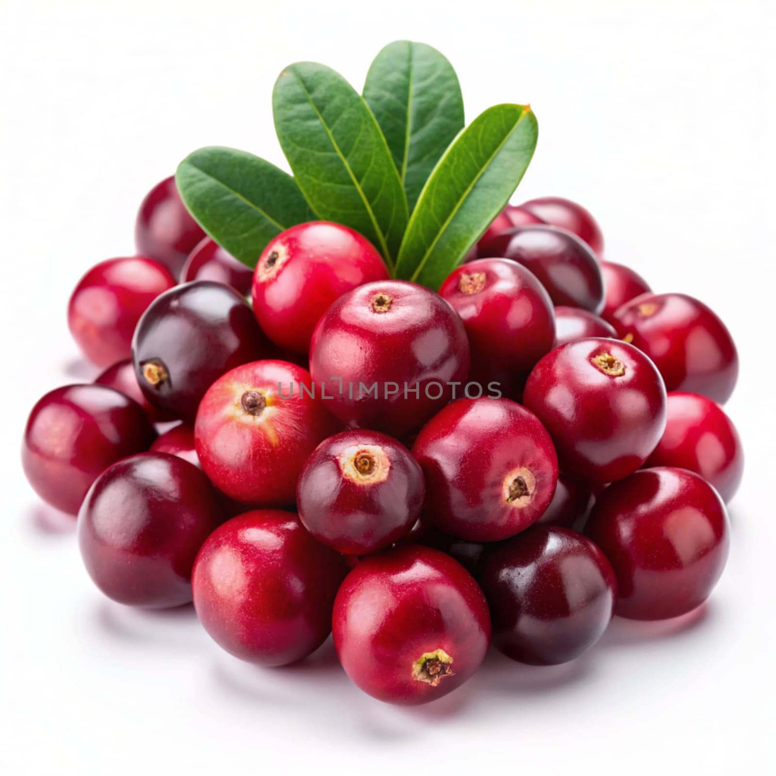 Cranberry with leaves isolated on white. Ai generated by alenamoore