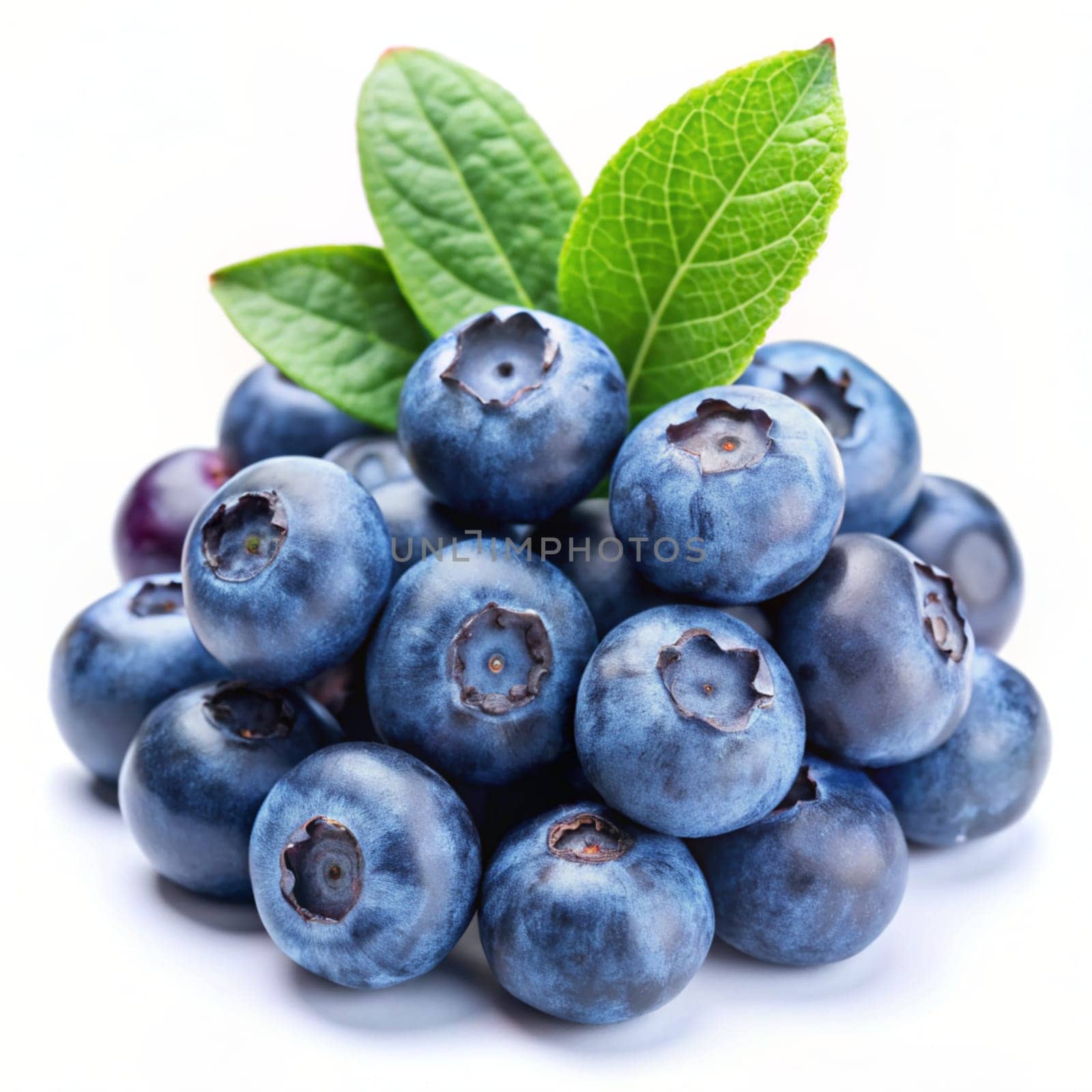 Blueberry isolated. Blueberry with leaves on white. Bilberry on white background. Ai generated by alenamoore