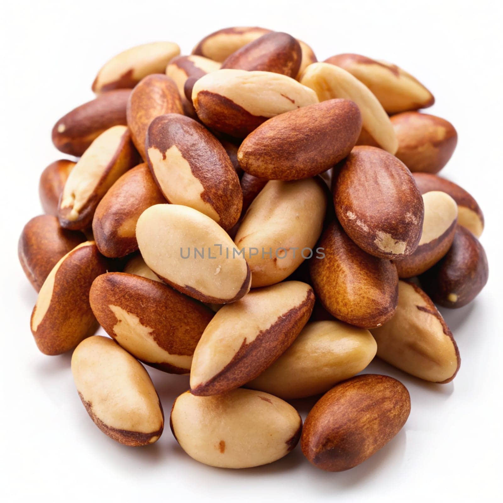 Brazil nuts or Bertolletia or Castanha do Para isolated on white background. Ai generated image