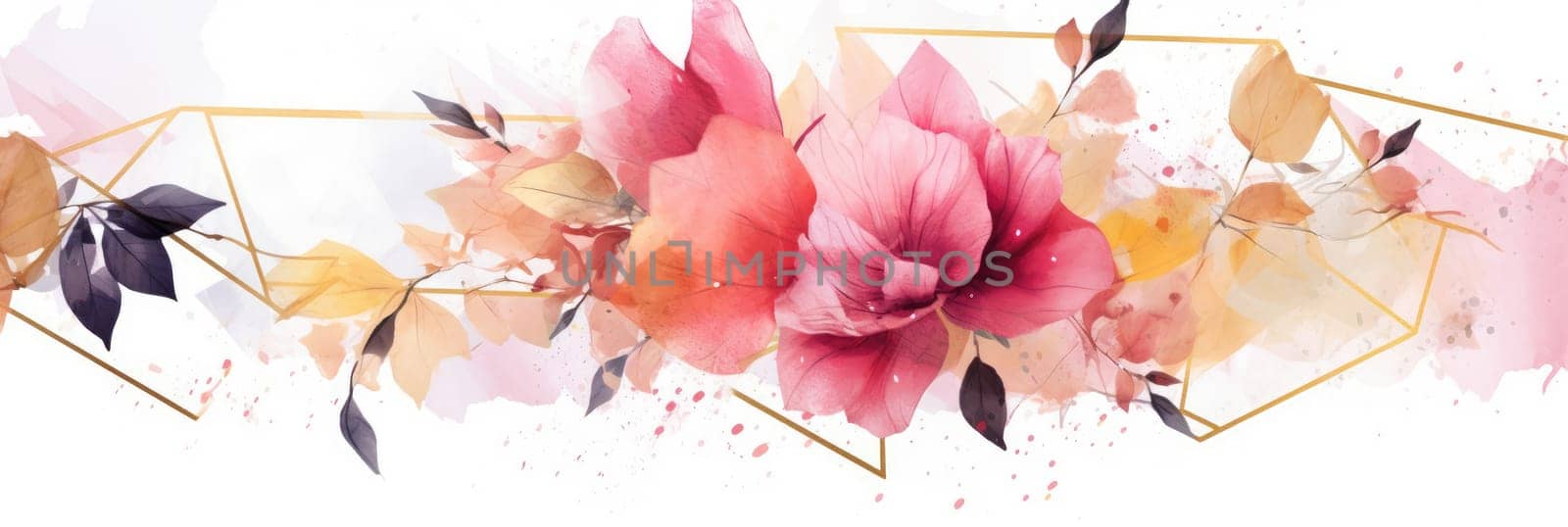 Abstract geometric watercolor banner with dynamic shapes and splatters. AIG35. by biancoblue