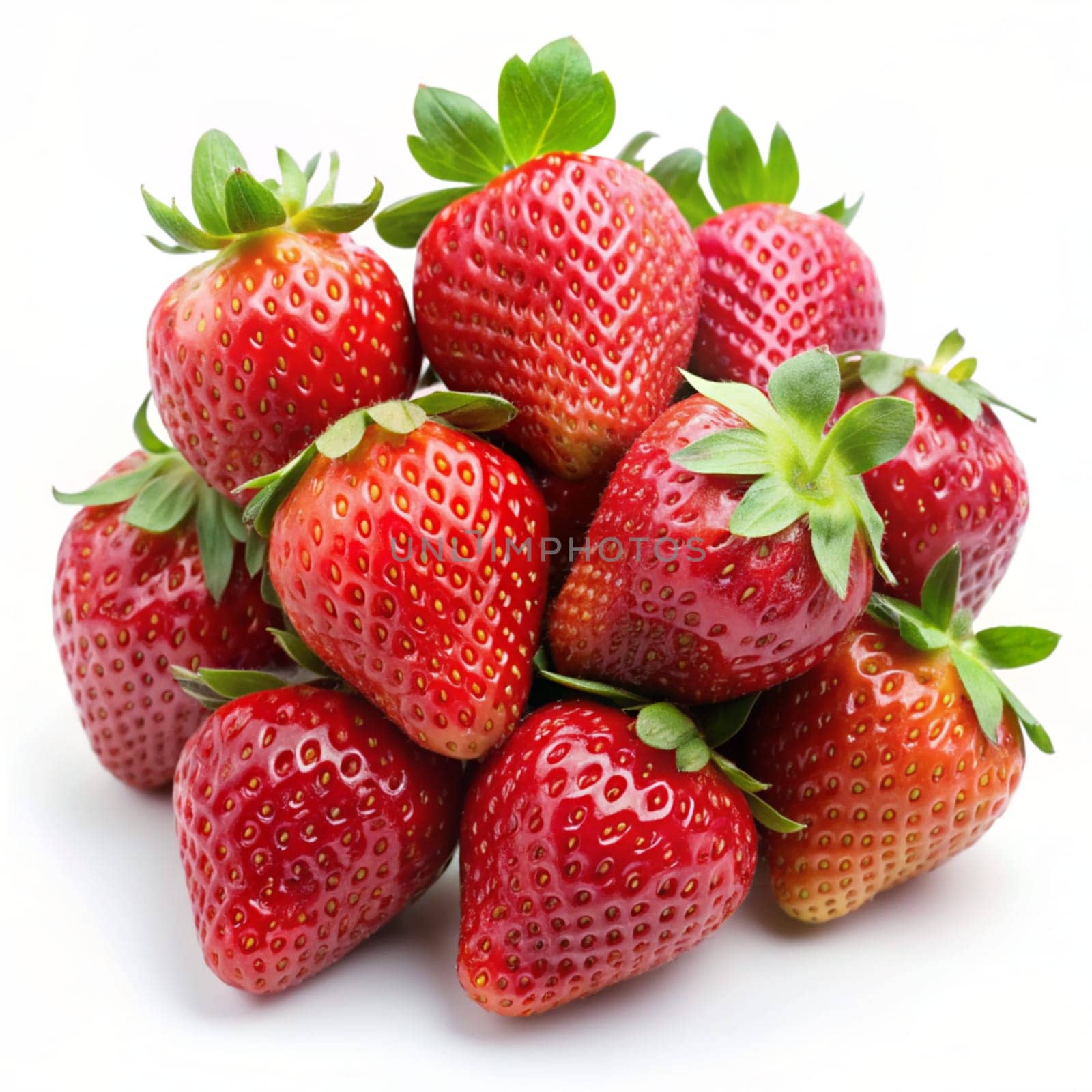 Fresh, red and tasty strawberries isolated on a white background. Ai generated by alenamoore