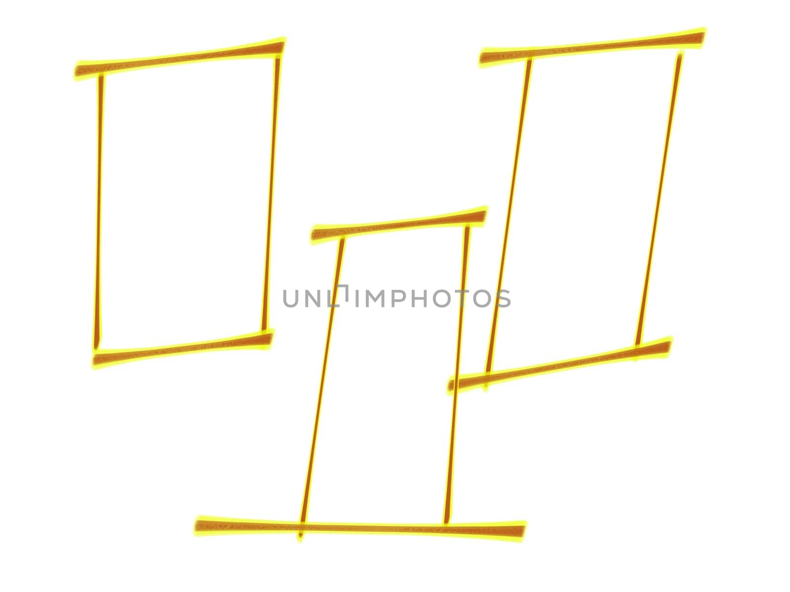 3 Yellow gold space boxes on white background . High quality illustration