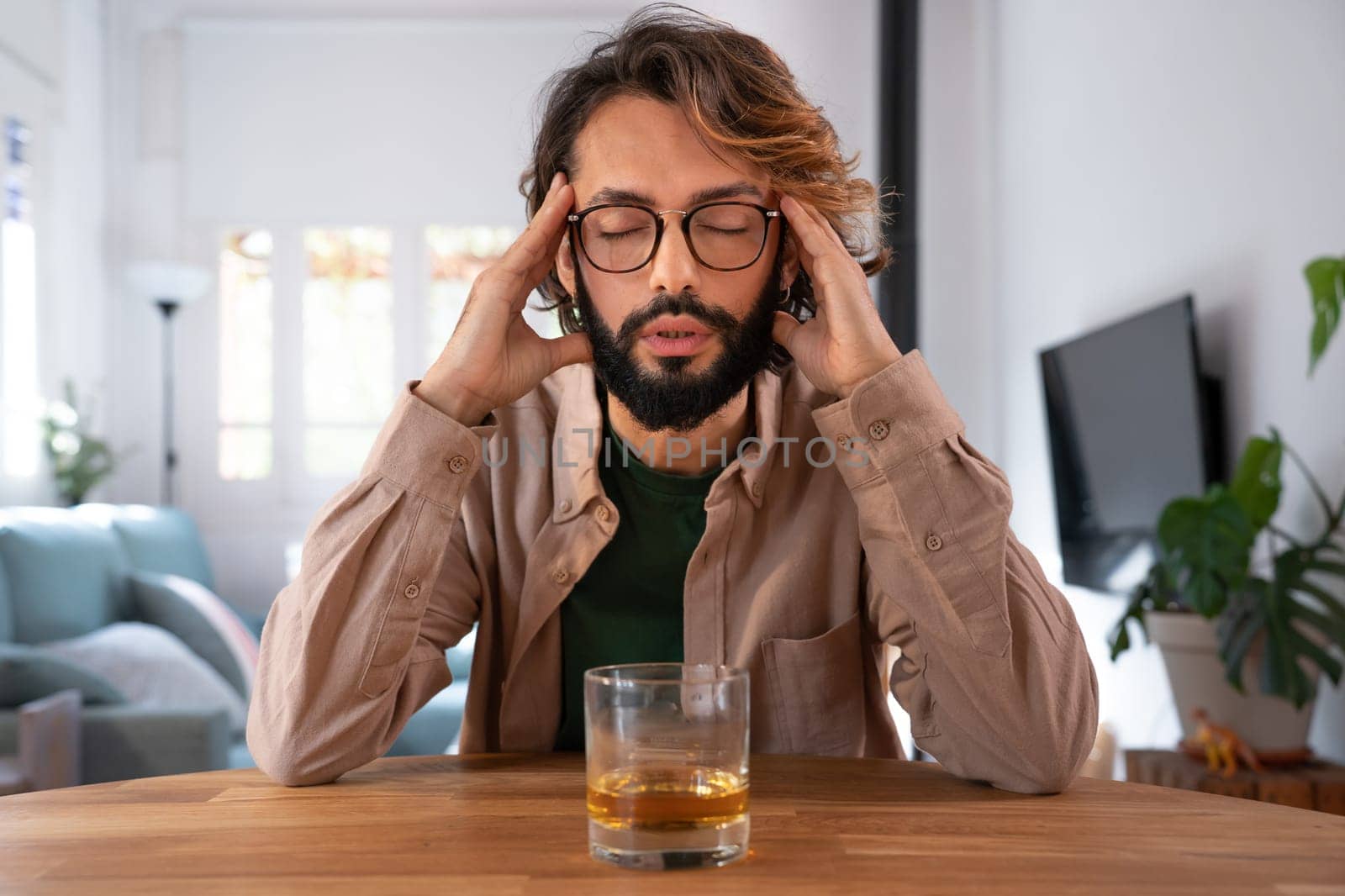 Alcohol abuse concept. Man with glass. High quality photo