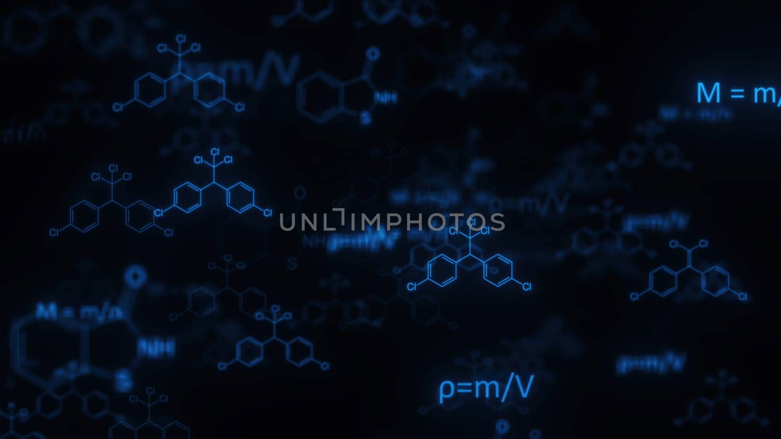 Blue chemistry formulas. Computer generated 3d render