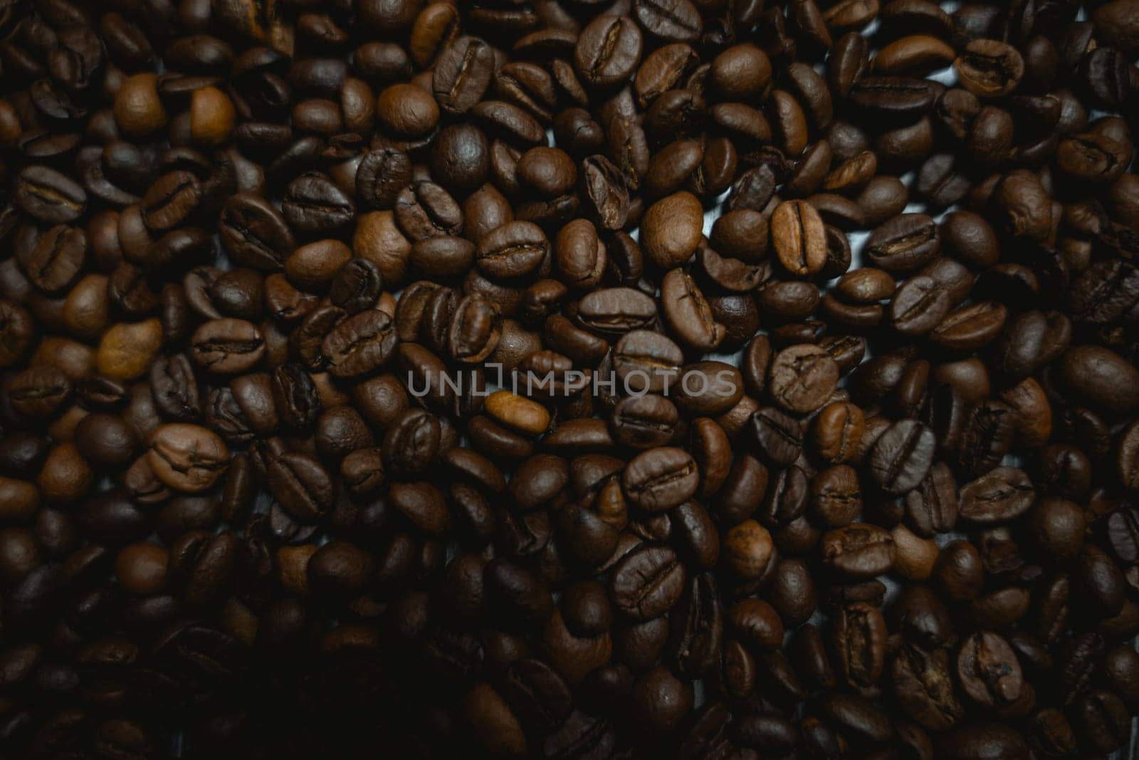 Colorful background with coffee beans in close-up. High quality photo