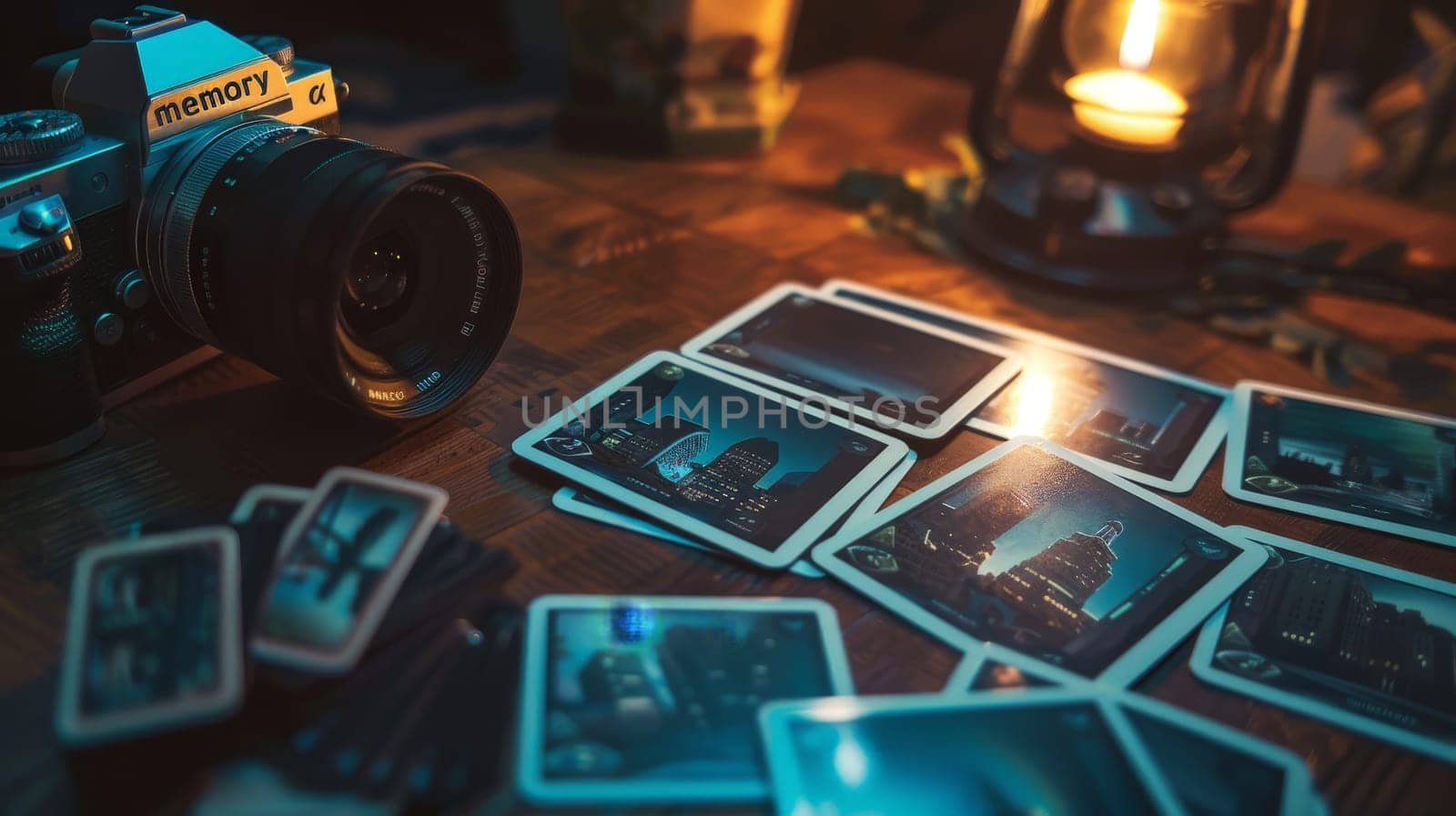 A camera sits on a table with a pile of postcards, The best photography memories by nijieimu