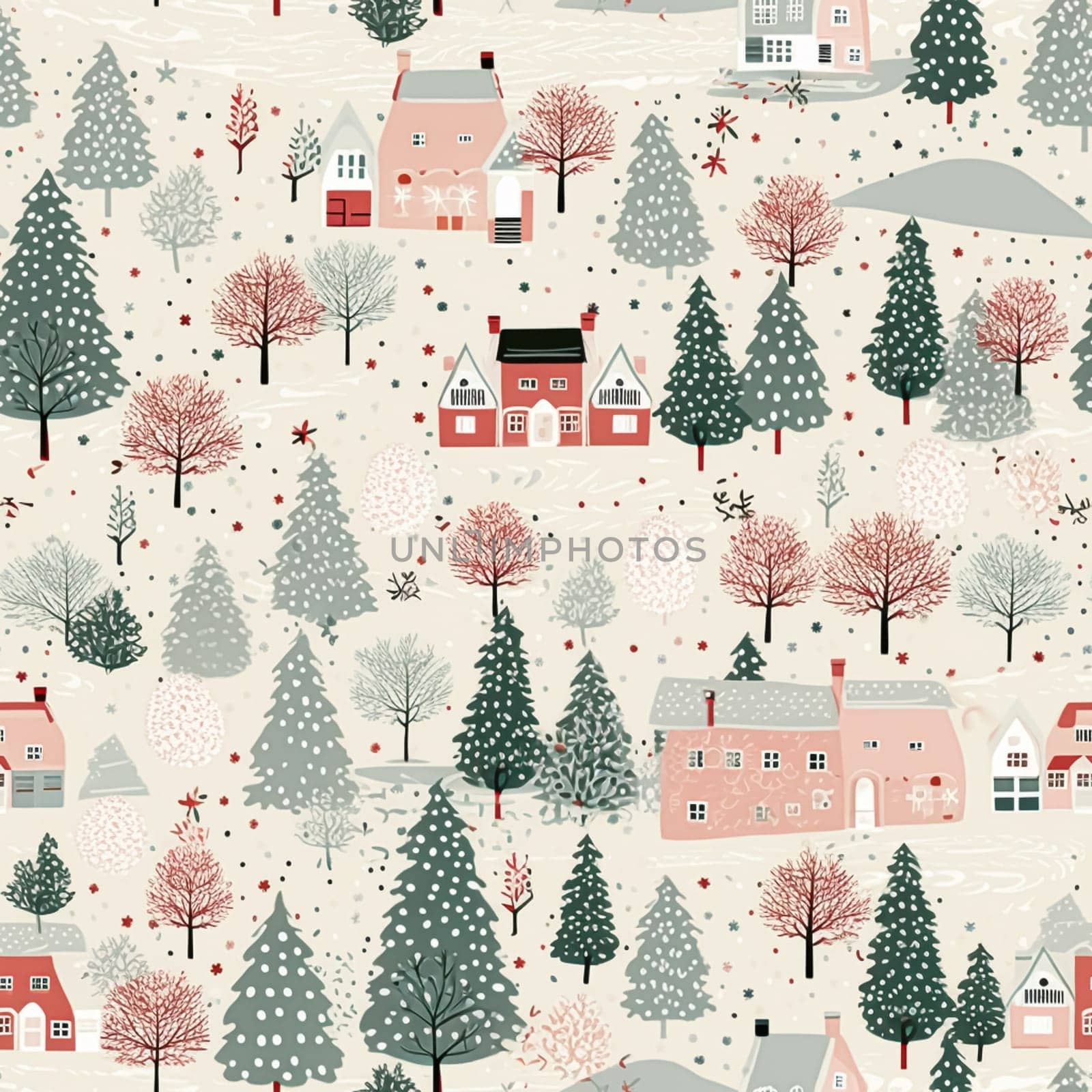 Seamless pattern, tileable Christmas holiday country dots print, English countryside cottage for wallpaper, wrapping paper, scrapbook, fabric and product design inspiration