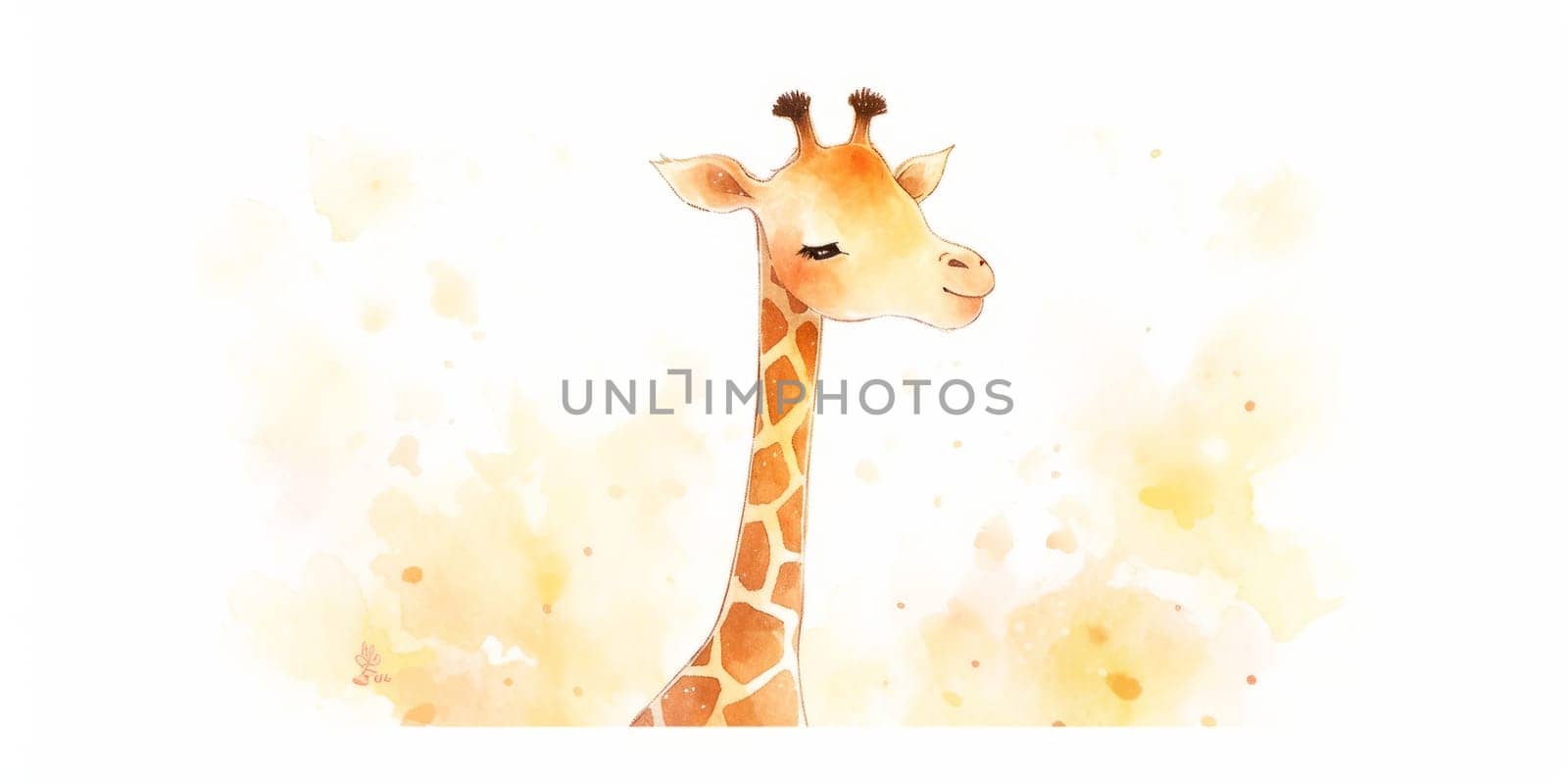 Cute kawaii giraffe hand drawn watercolor illustration