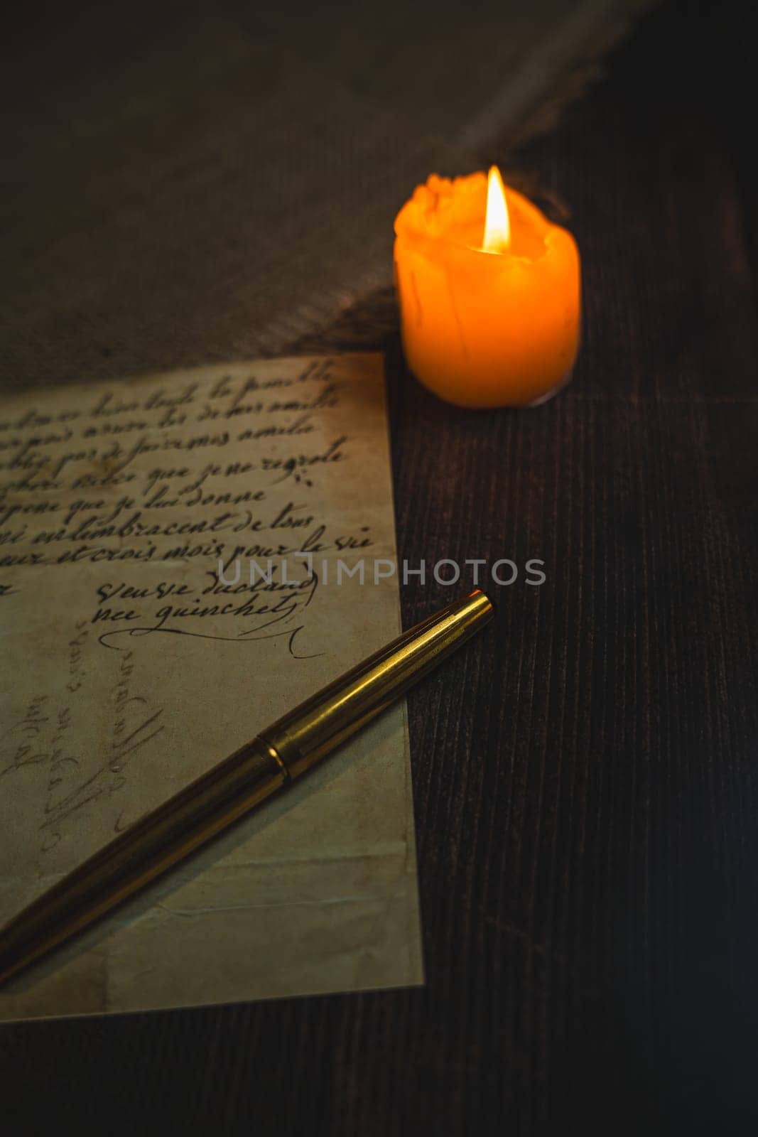 An antique envelope and a letter on the table. High quality photo