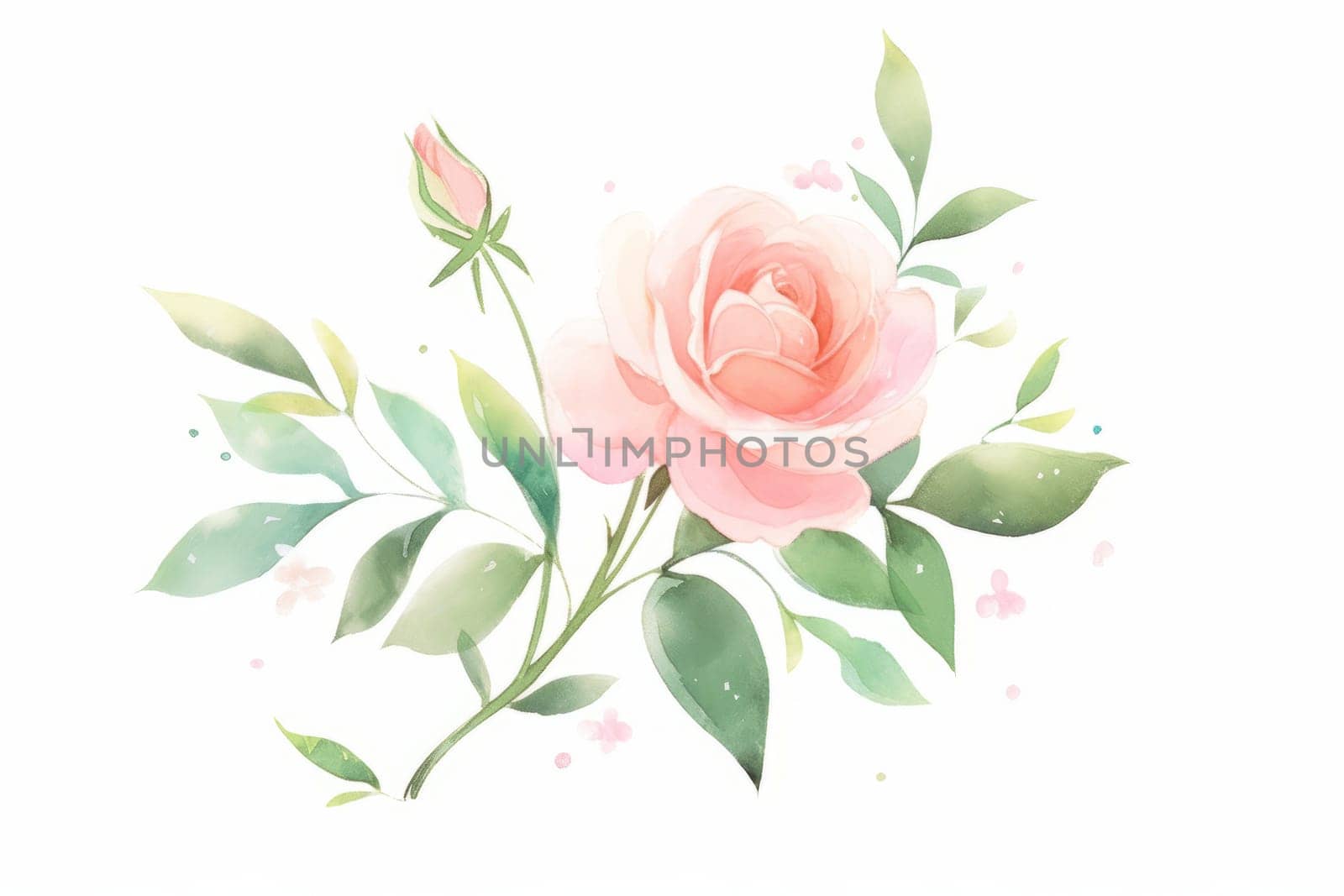 Simple pink rose hand drawn watercolor illustration. by Artsiom