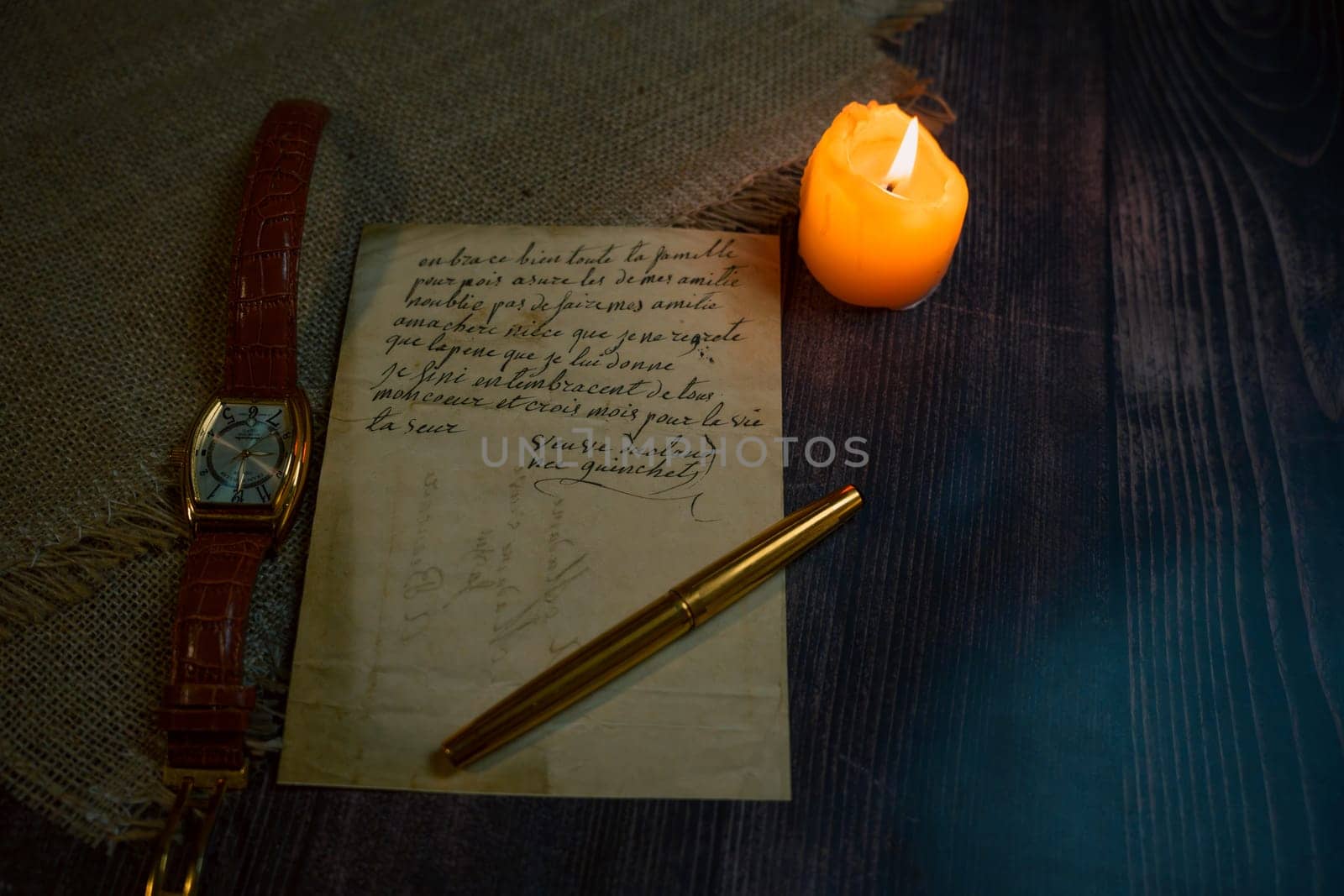 An antique envelope and a letter on the table. High quality photo