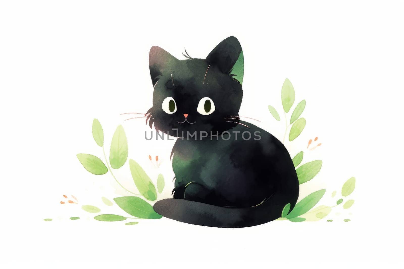 Simple black cute cat watercolor illustration