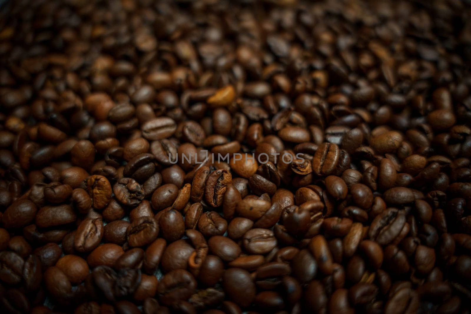 Colorful background with coffee beans in close-up. High quality photo