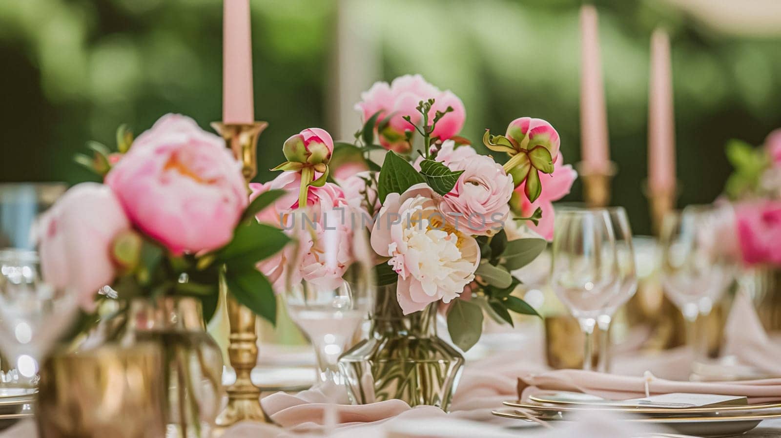 Wedding decoration with peonies, floral decor and event celebration, peony flowers and wedding ceremony in the garden, English country style