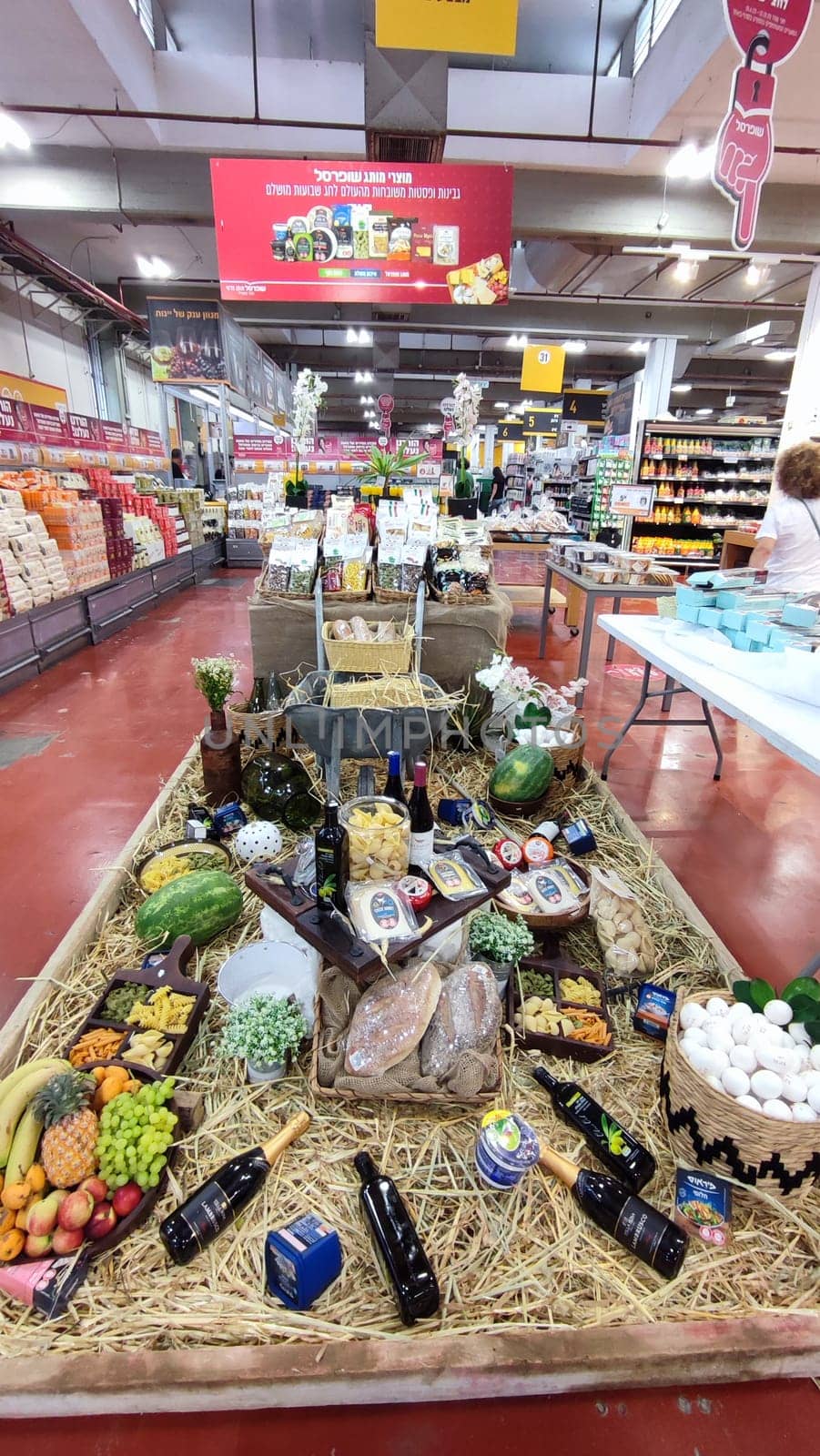 Beer Sheva Negev Israel May 7, 2023 - a set of products for the Israeli holiday of Shavuot in the supermarket. High quality photo