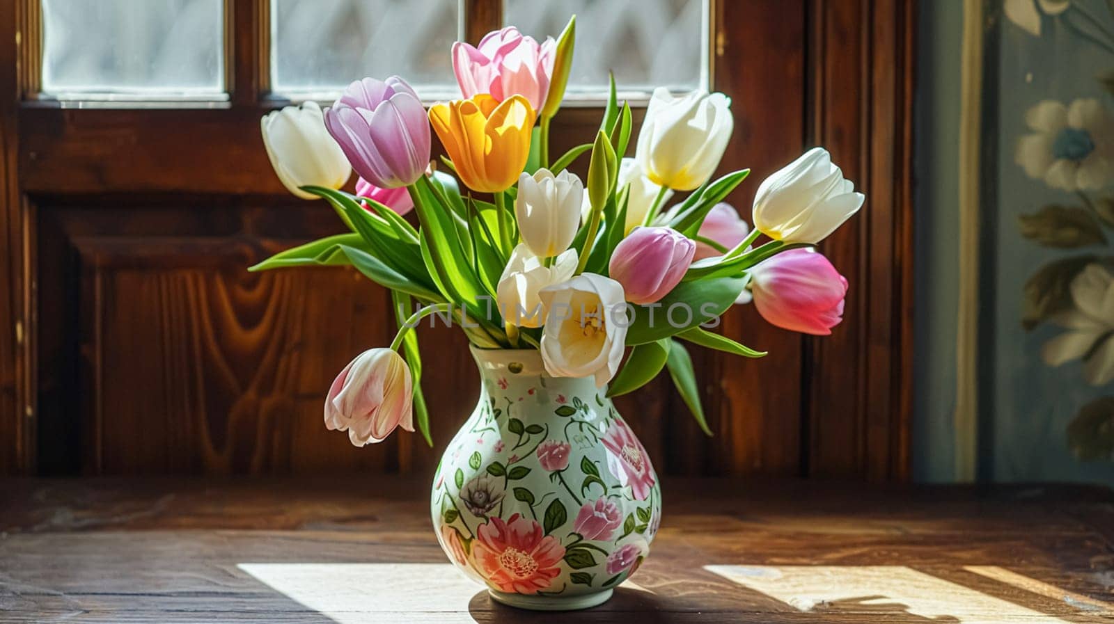 Spring flowers in vintage vase, beautiful floral arrangement, home decor, wedding and florist design