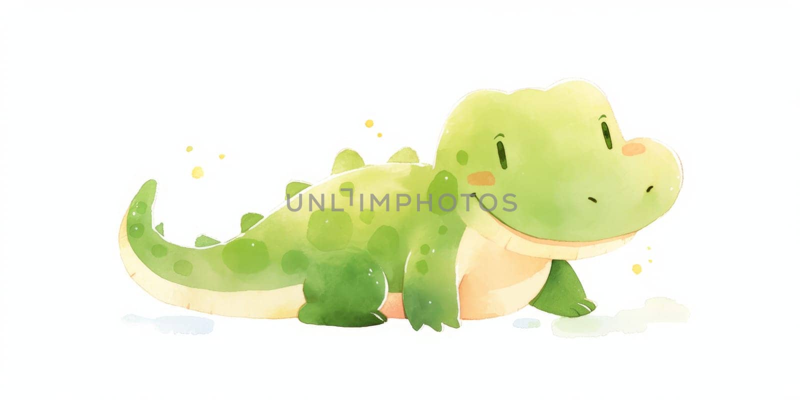 Cute kawaii crocodile hand drawn watercolor illustration