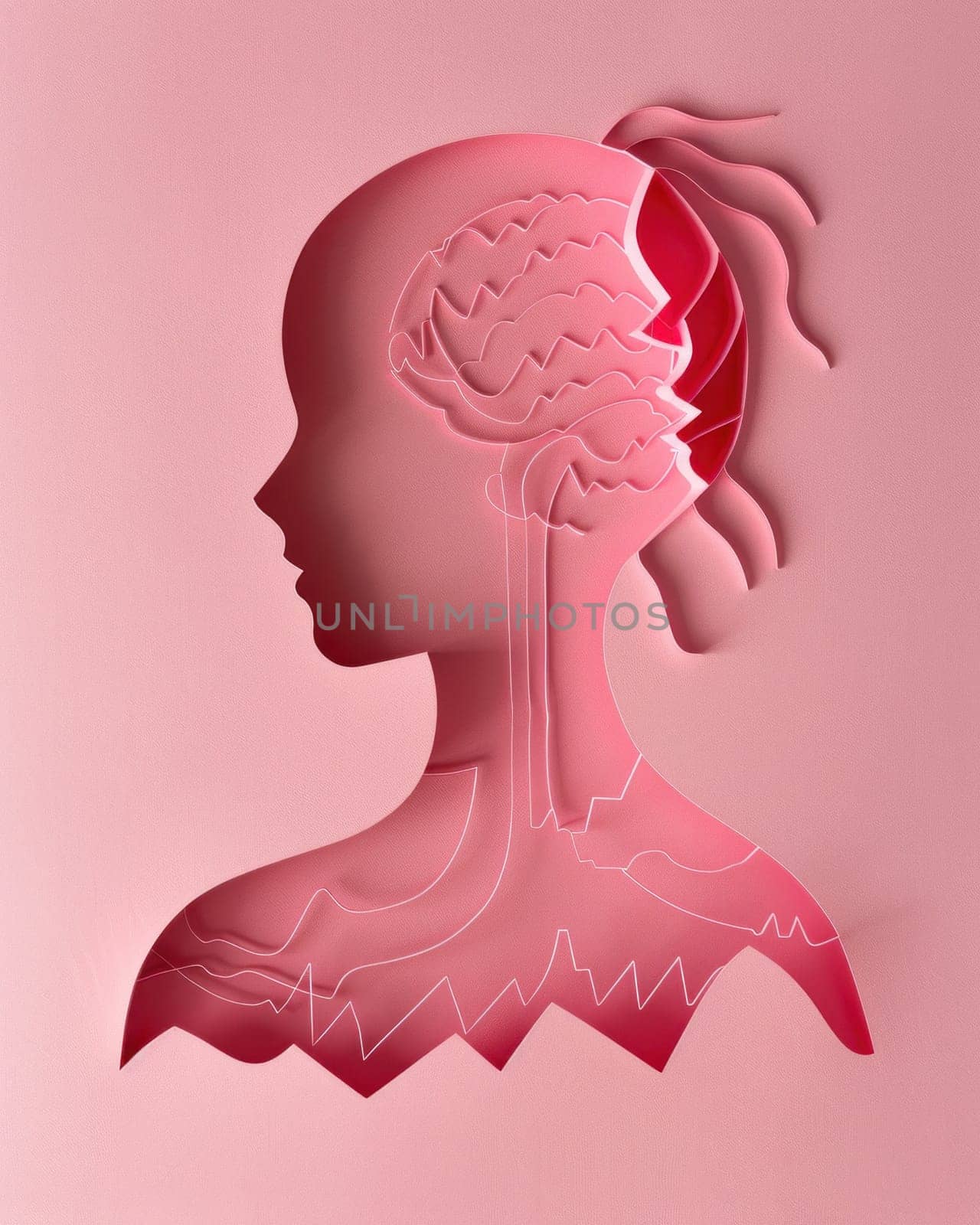 Woman's head with brain, concept of medical brainstorming and innovation in healthcare industry