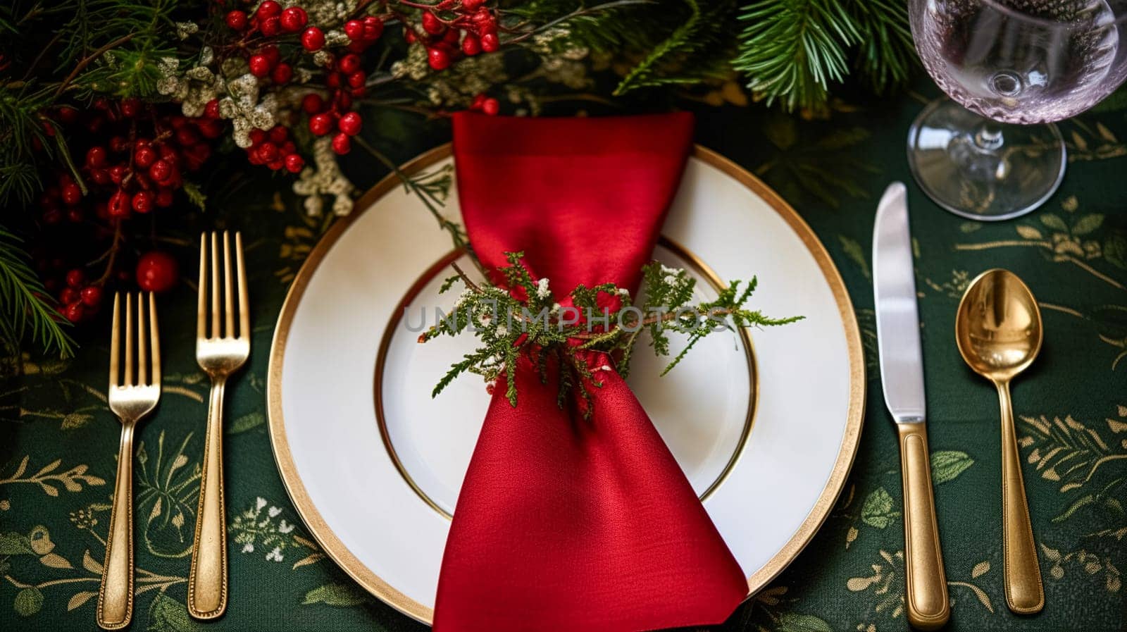 Christmas table decor, holiday tablescape and dinner table setting, formal event decoration for New Year, family celebration, English country and home styling inspiration