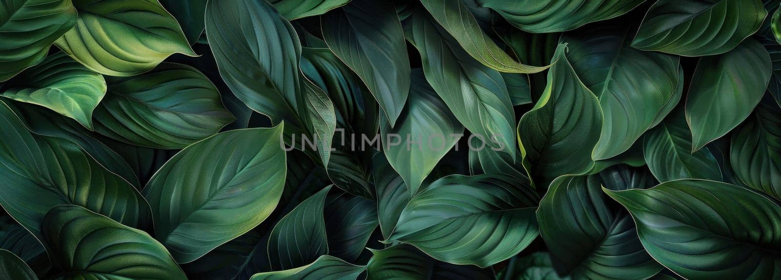 Green leaves on dark background with black border nature's elegance and beauty captured in artistic painting