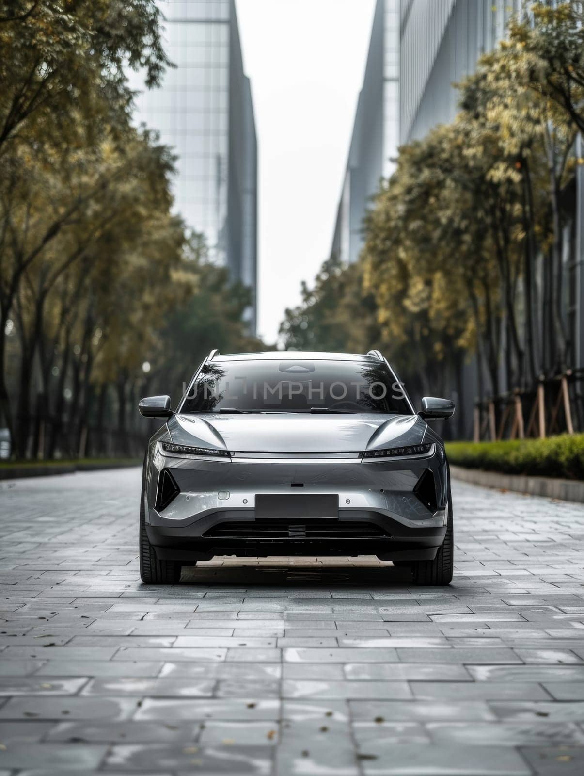 Sleek and Sophisticated Electric SUV in Urban Setting.