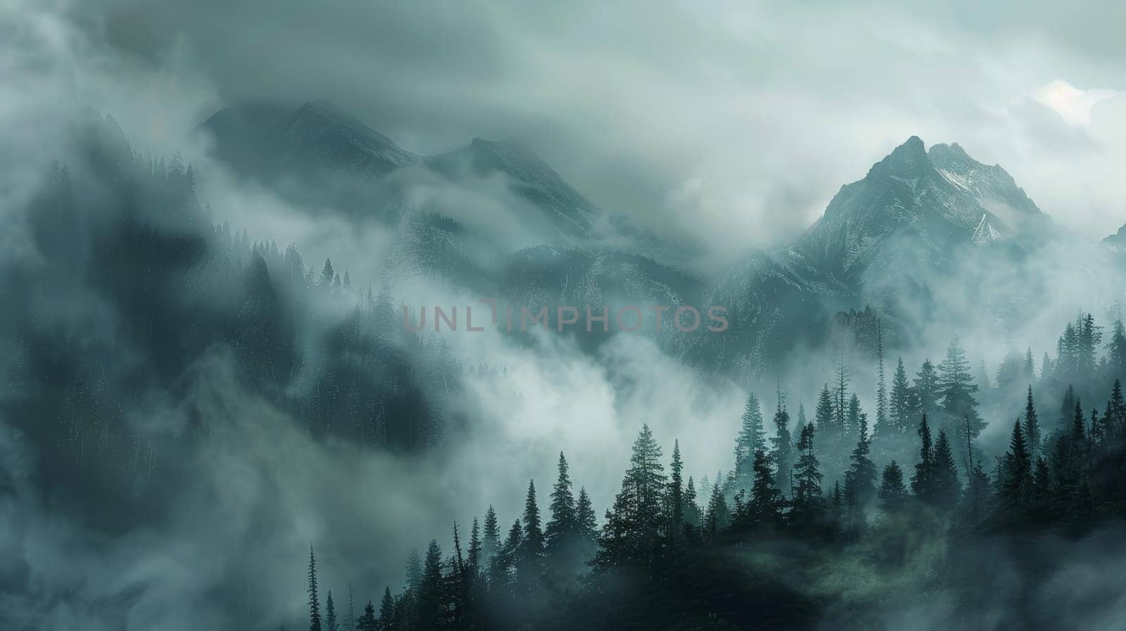 Ethereal Mountain Landscape in Mist by sfinks