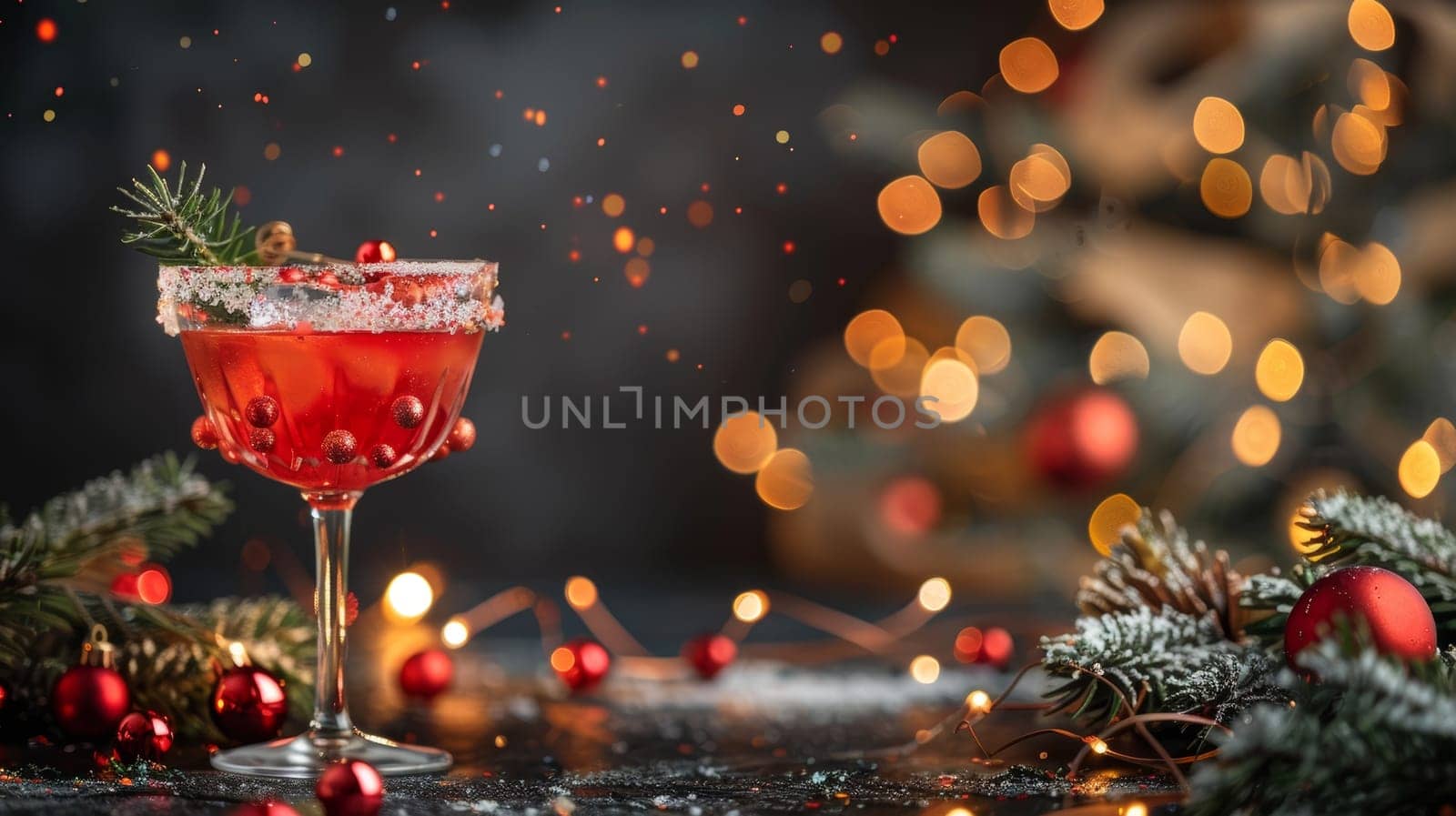 Sparkling Christmas Cocktail with Festive Garnishes with Copy Space for Text by sfinks