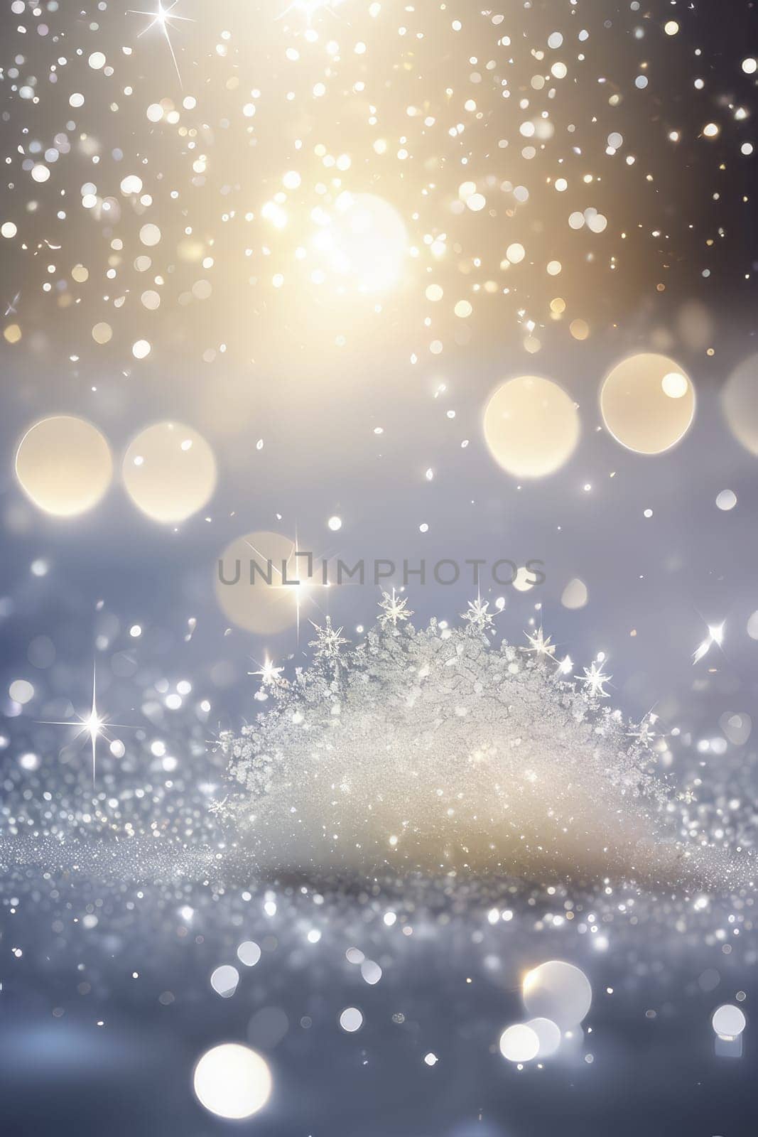 Snowy realistic background with bokeh, winter holiday concept