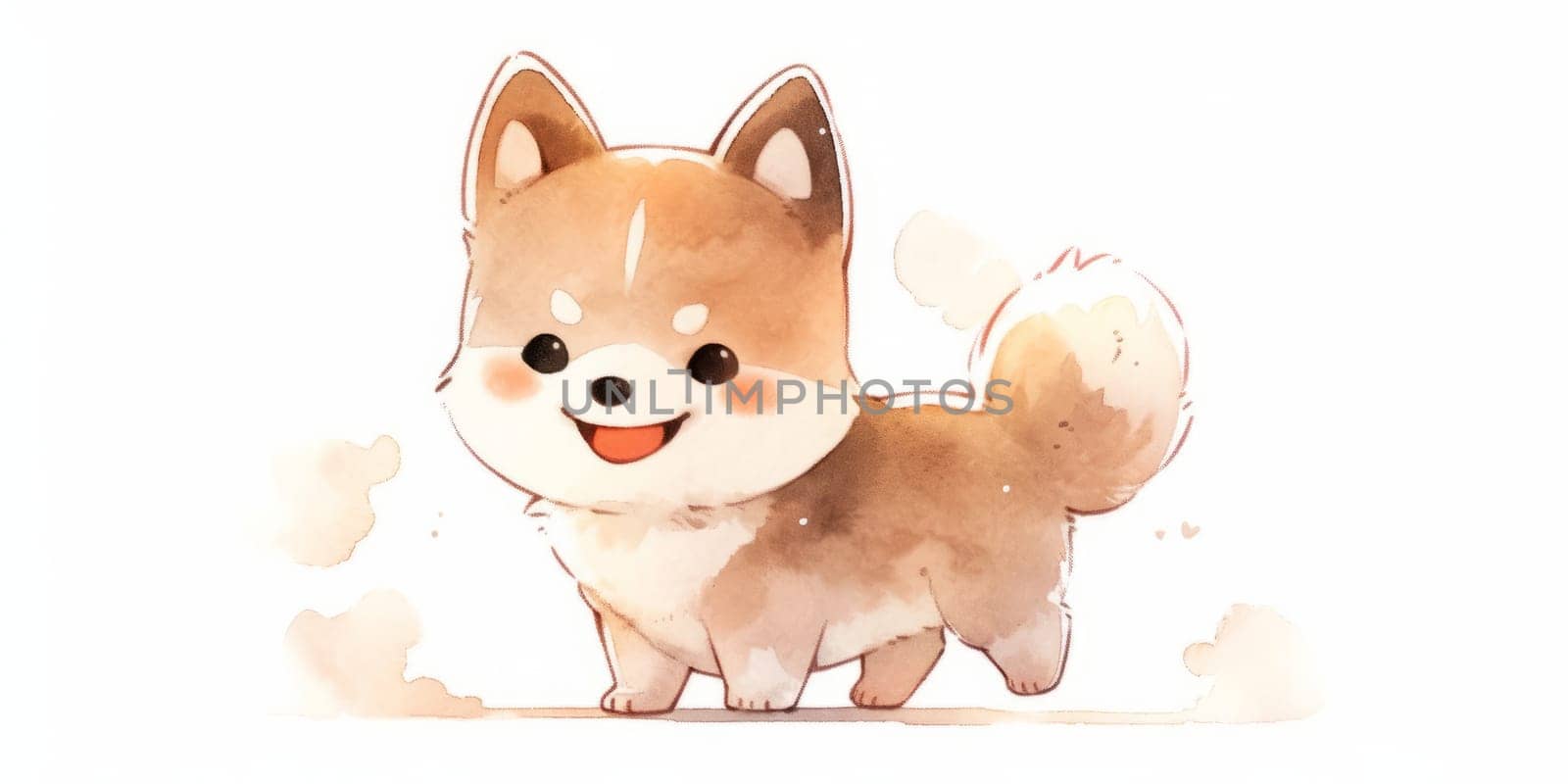 Cute kawaii dog hand drawn watercolor illustration