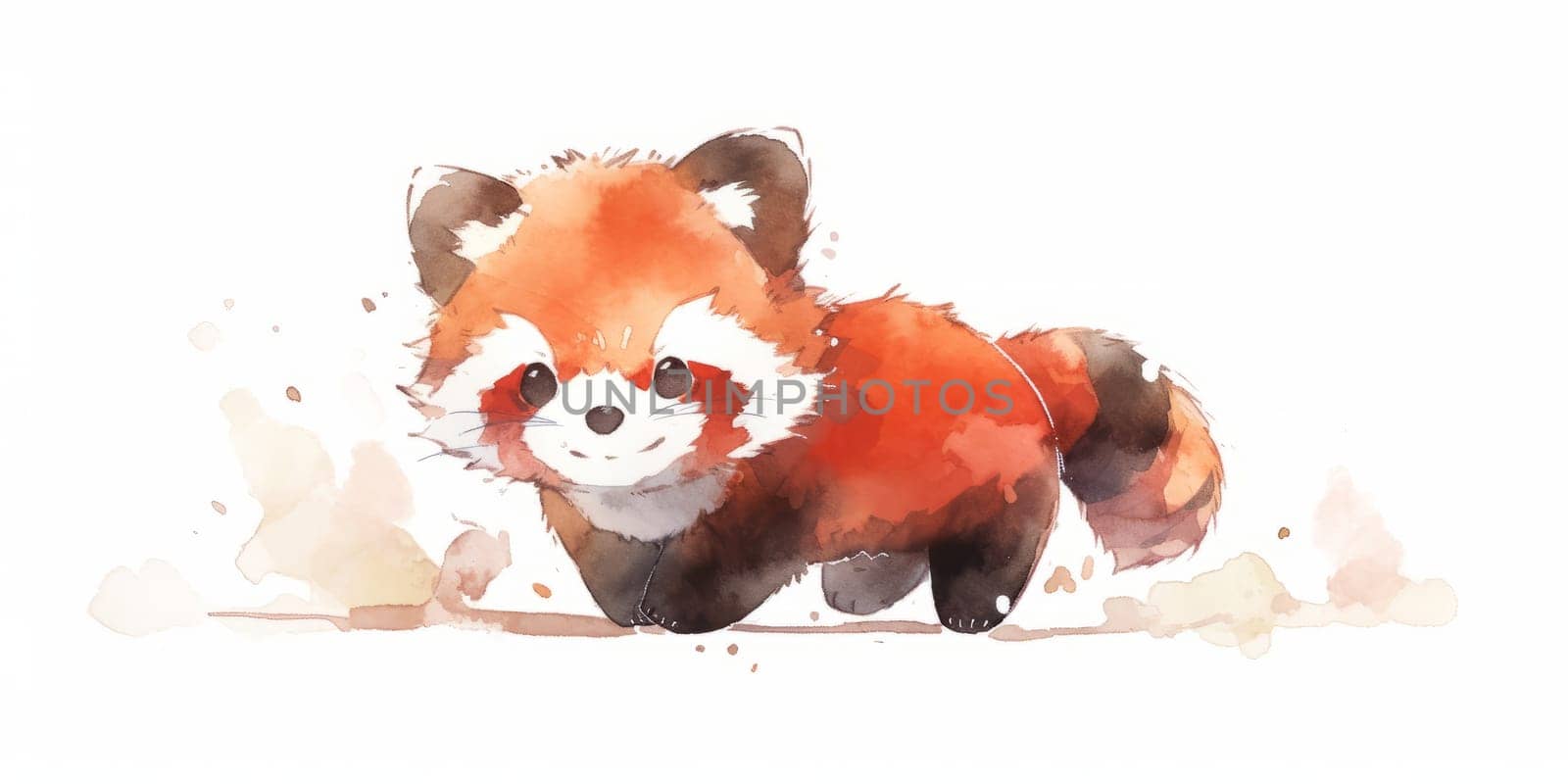 Cute kawaii red panda hand drawn watercolor illustration. by Artsiom