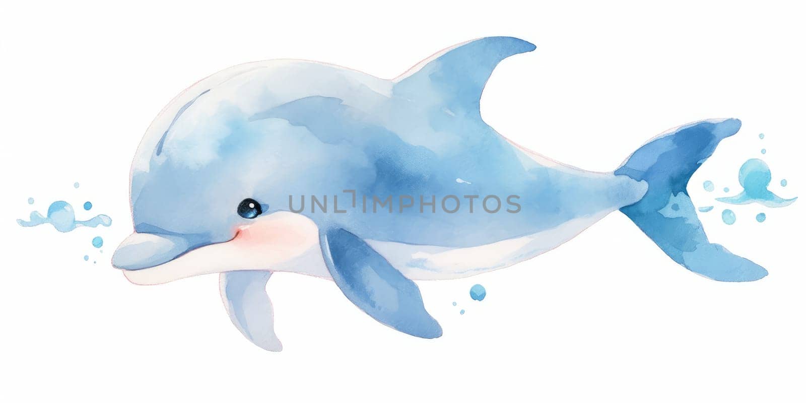 Cute kawaii dolphin hand drawn watercolor illustration. by Artsiom