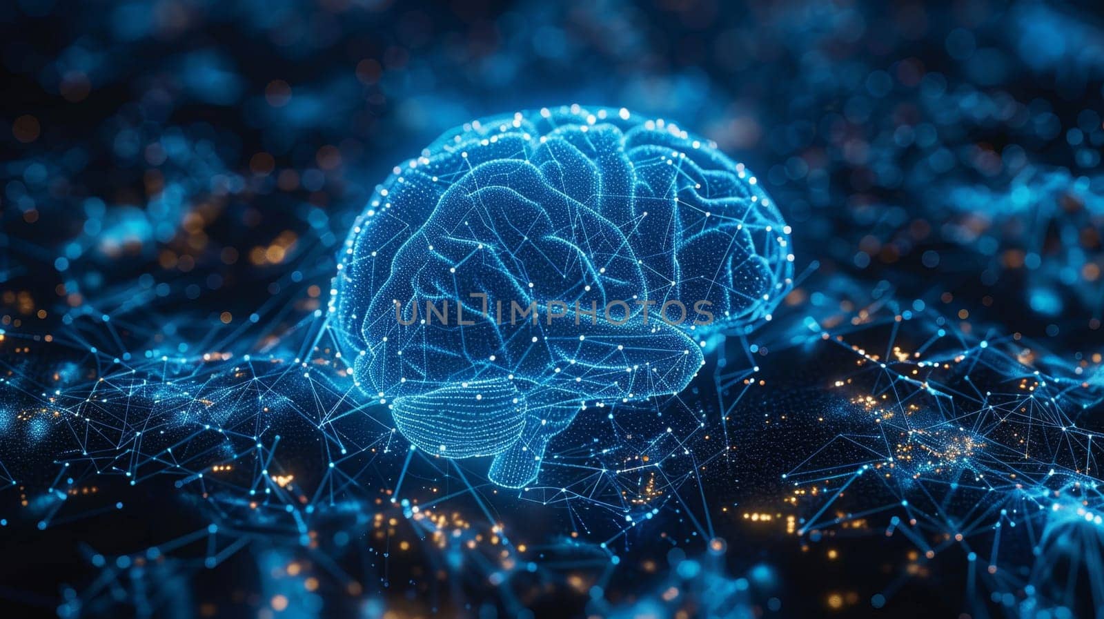 Human brain on blue neon background . An organ of anatomy, neurology, healthy body . 3d illustration.