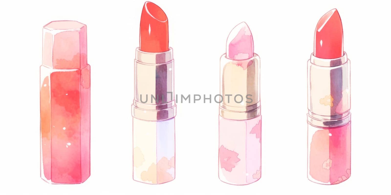 Set of lipsticks simple watercolor hand drawn illustration. by Artsiom